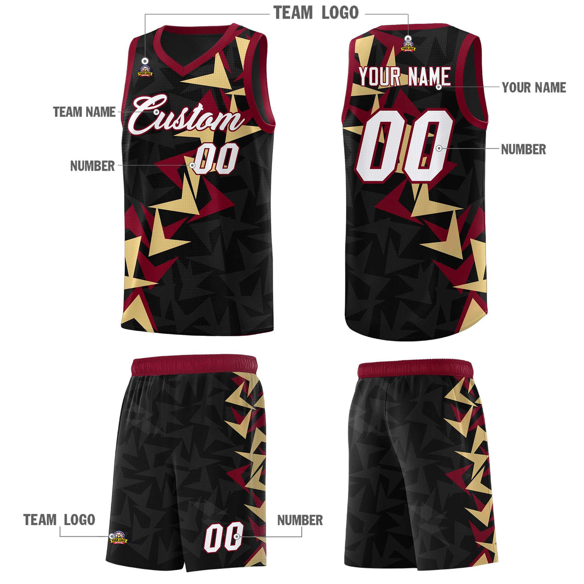 Custom Black Boomerang Pattern Sets Basketball Jersey