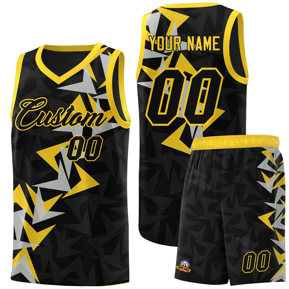 Custom Black Boomerang Pattern Sets Basketball Jersey