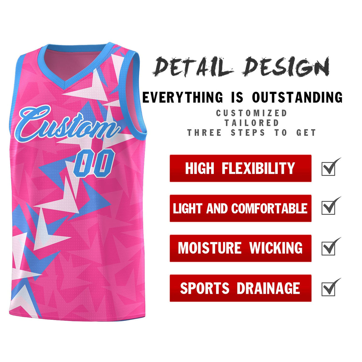 Custom Pink Boomerang Pattern Sets Basketball Jersey
