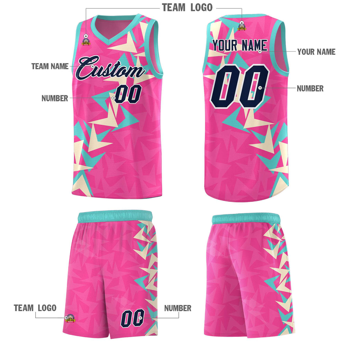 Custom Pink Boomerang Pattern Sets Basketball Jersey