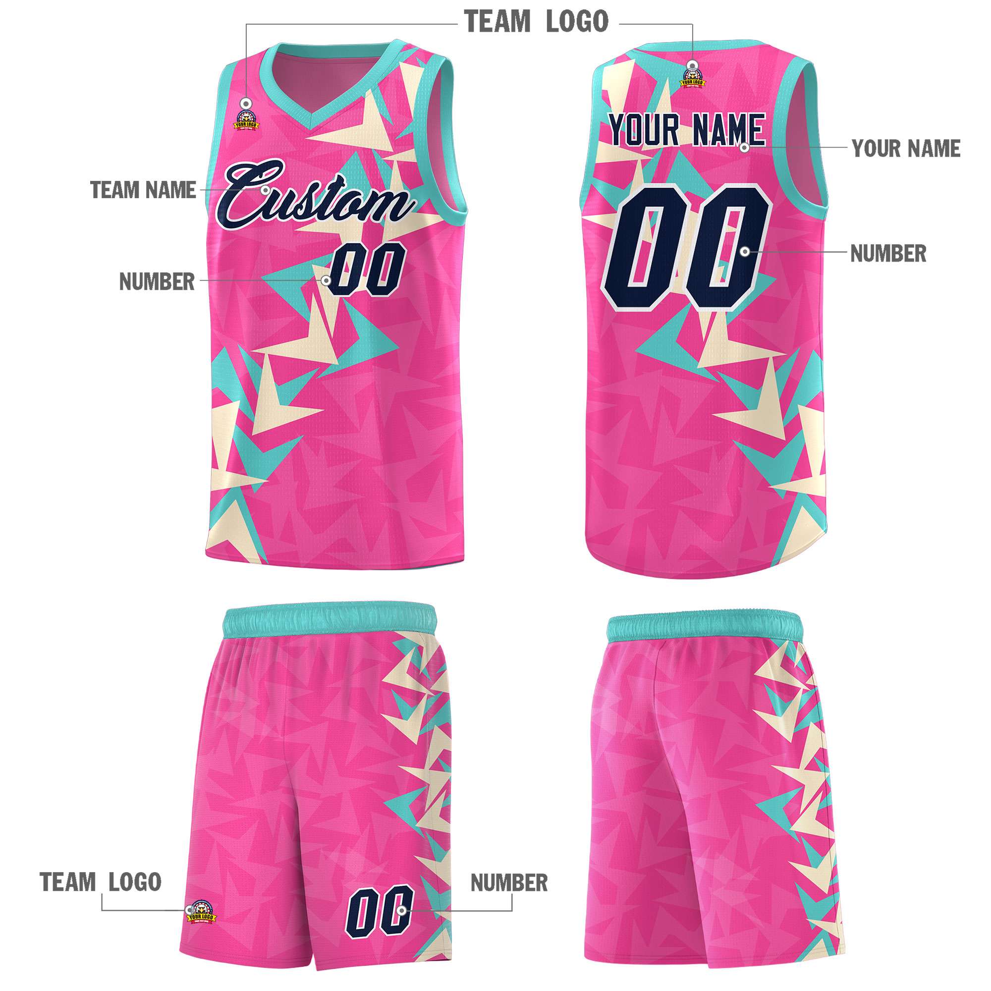Custom Pink Boomerang Pattern Sets Basketball Jersey
