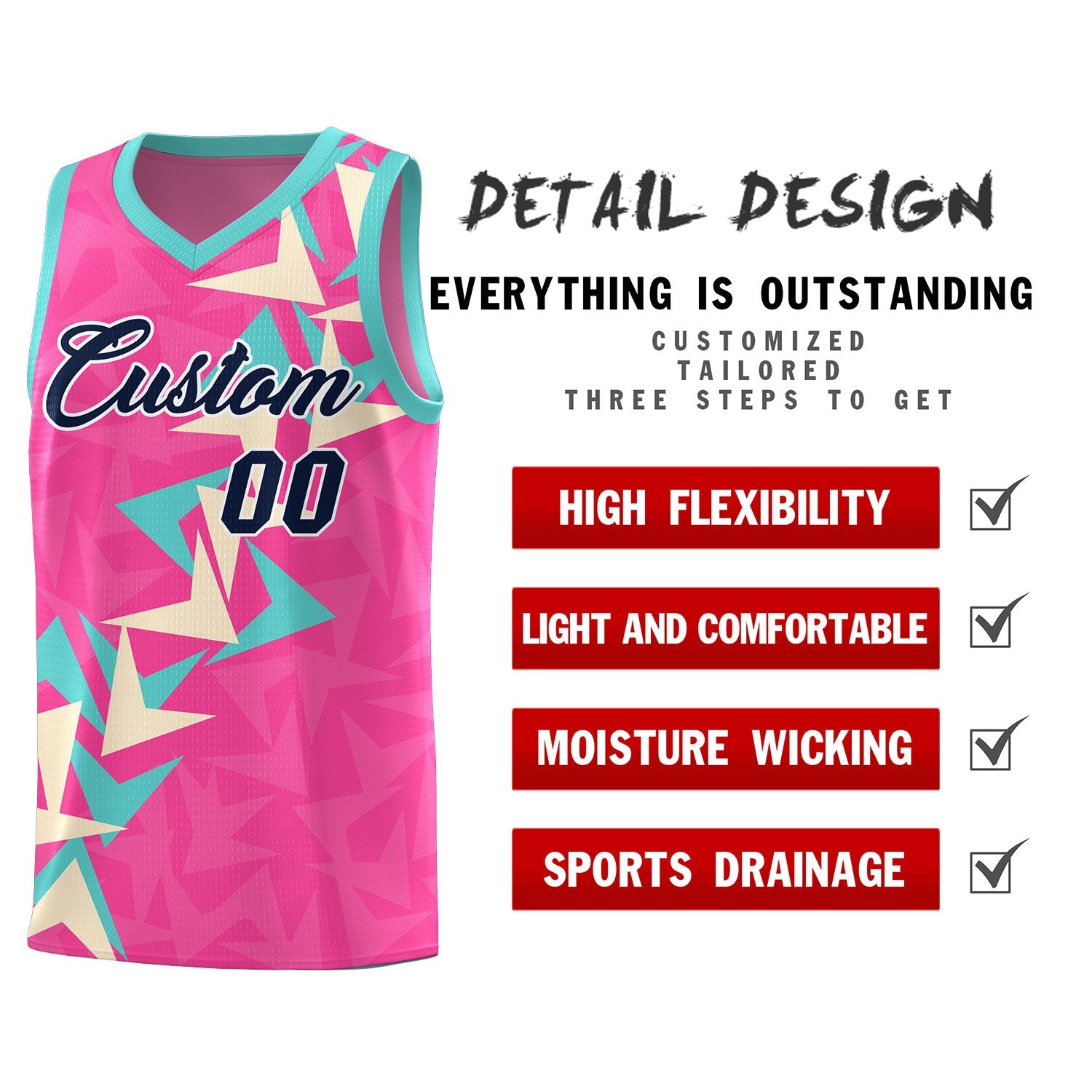Custom Pink Boomerang Pattern Sets Basketball Jersey