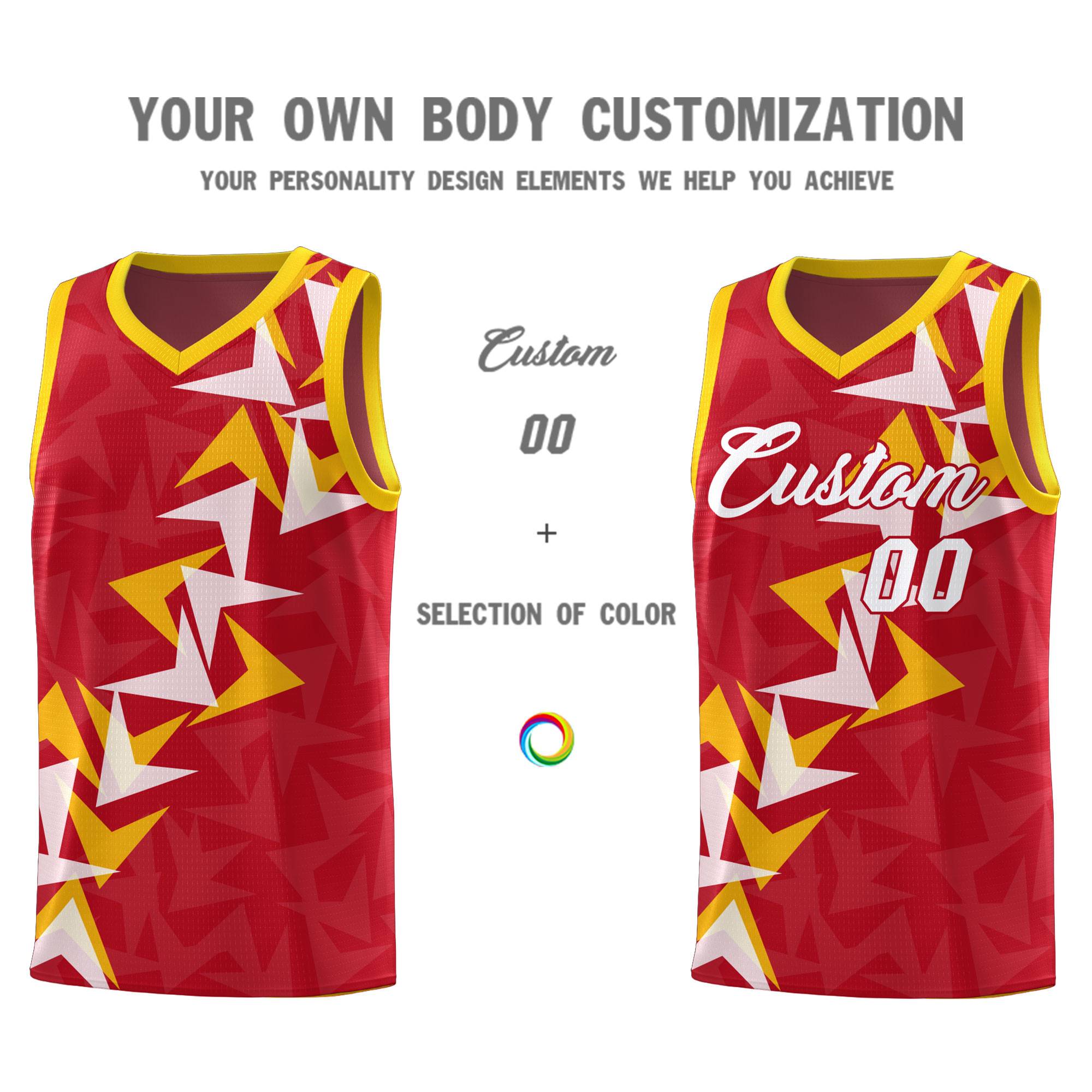 Custom Red Boomerang Pattern Sets Basketball Jersey