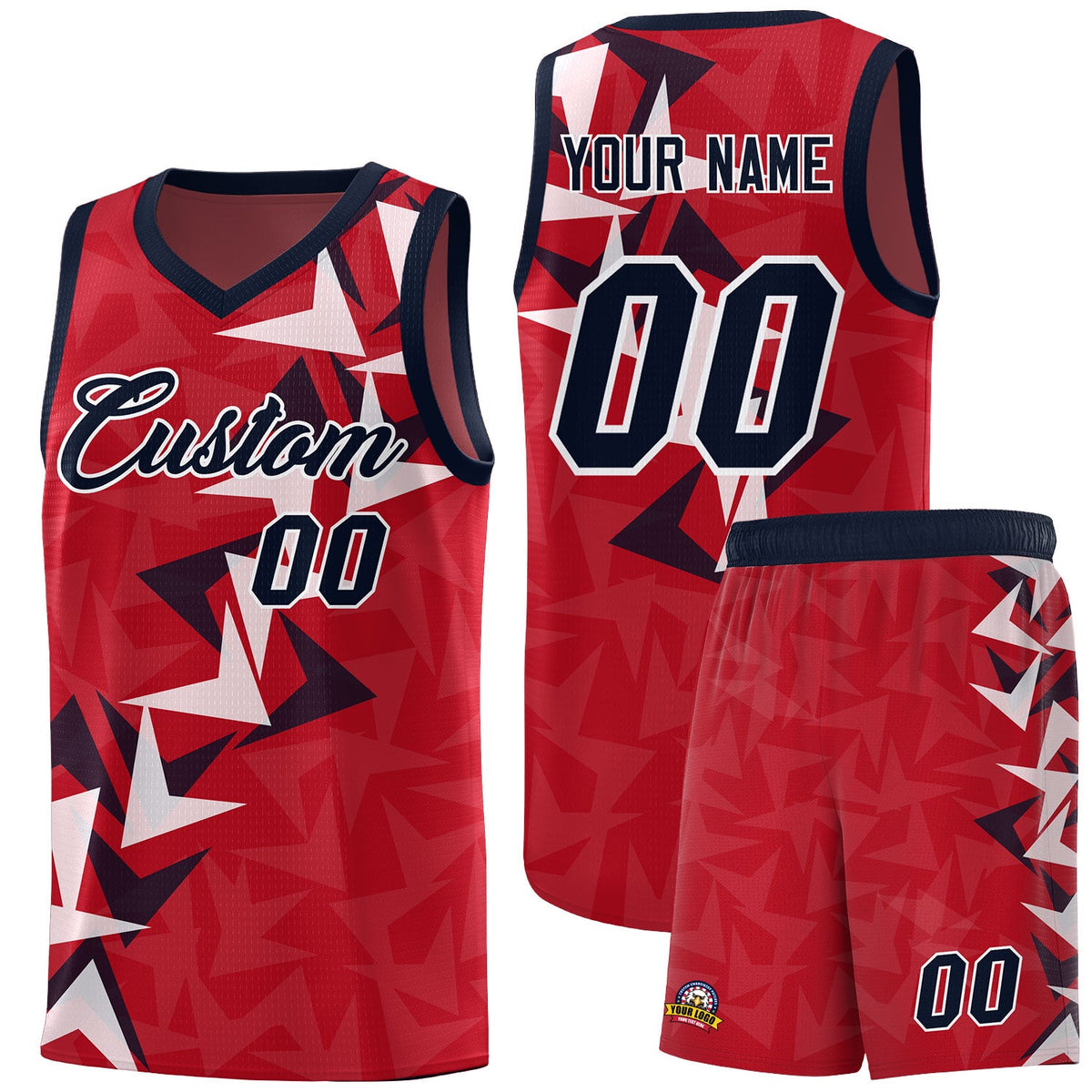 Custom Red Boomerang Pattern Sets Basketball Jersey