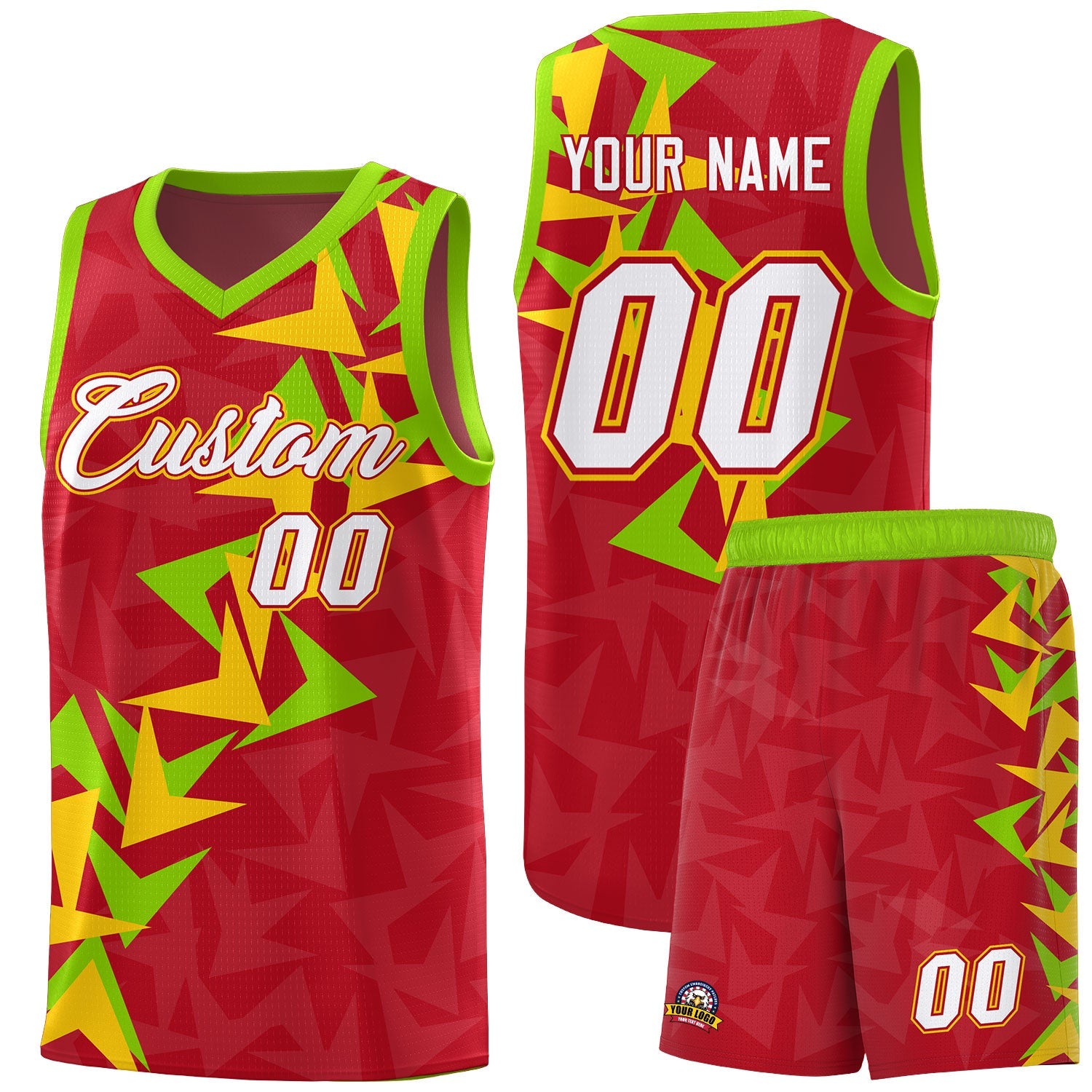 Custom Red Boomerang Pattern Sets Basketball Jersey