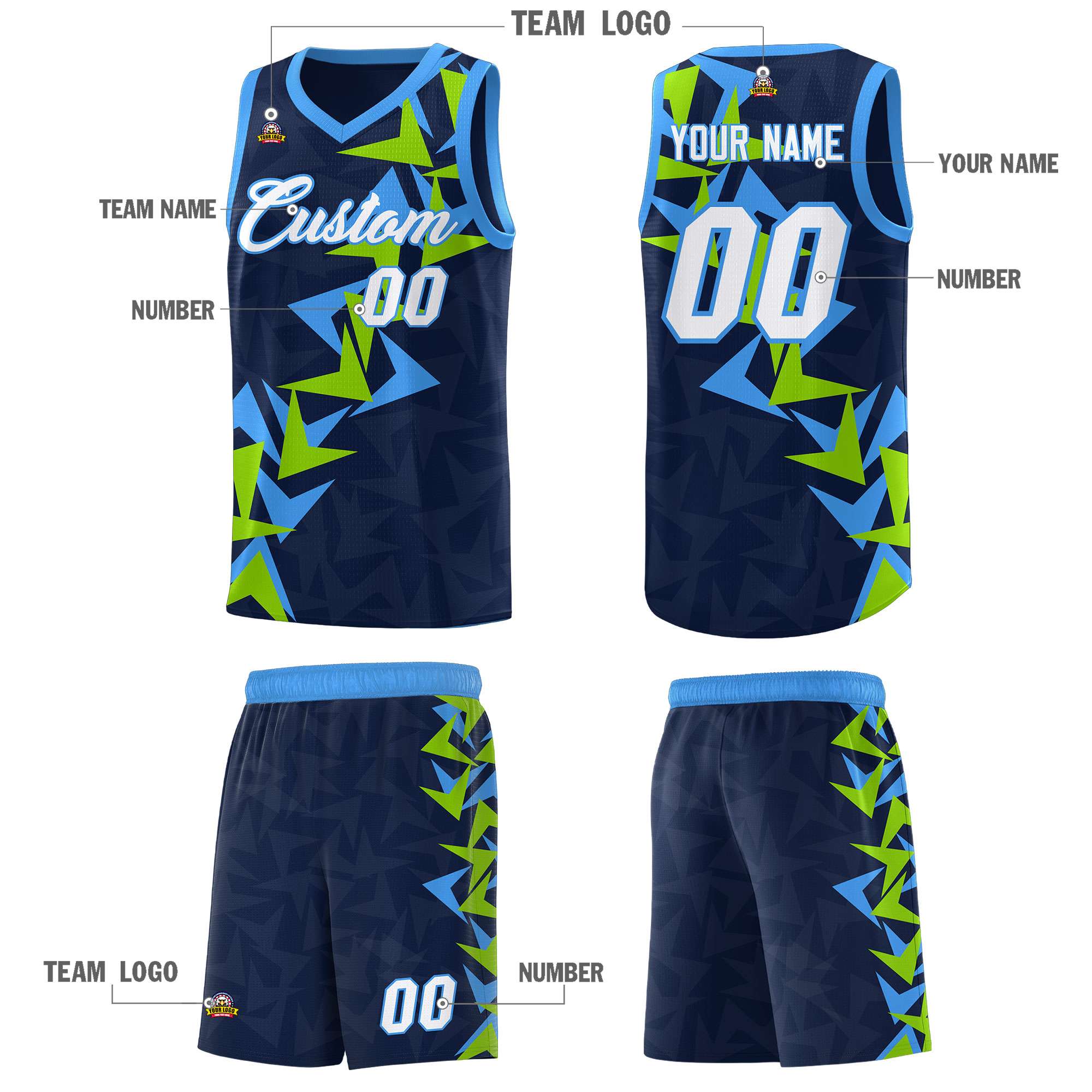 Custom Navy Boomerang Pattern Sets Basketball Jersey