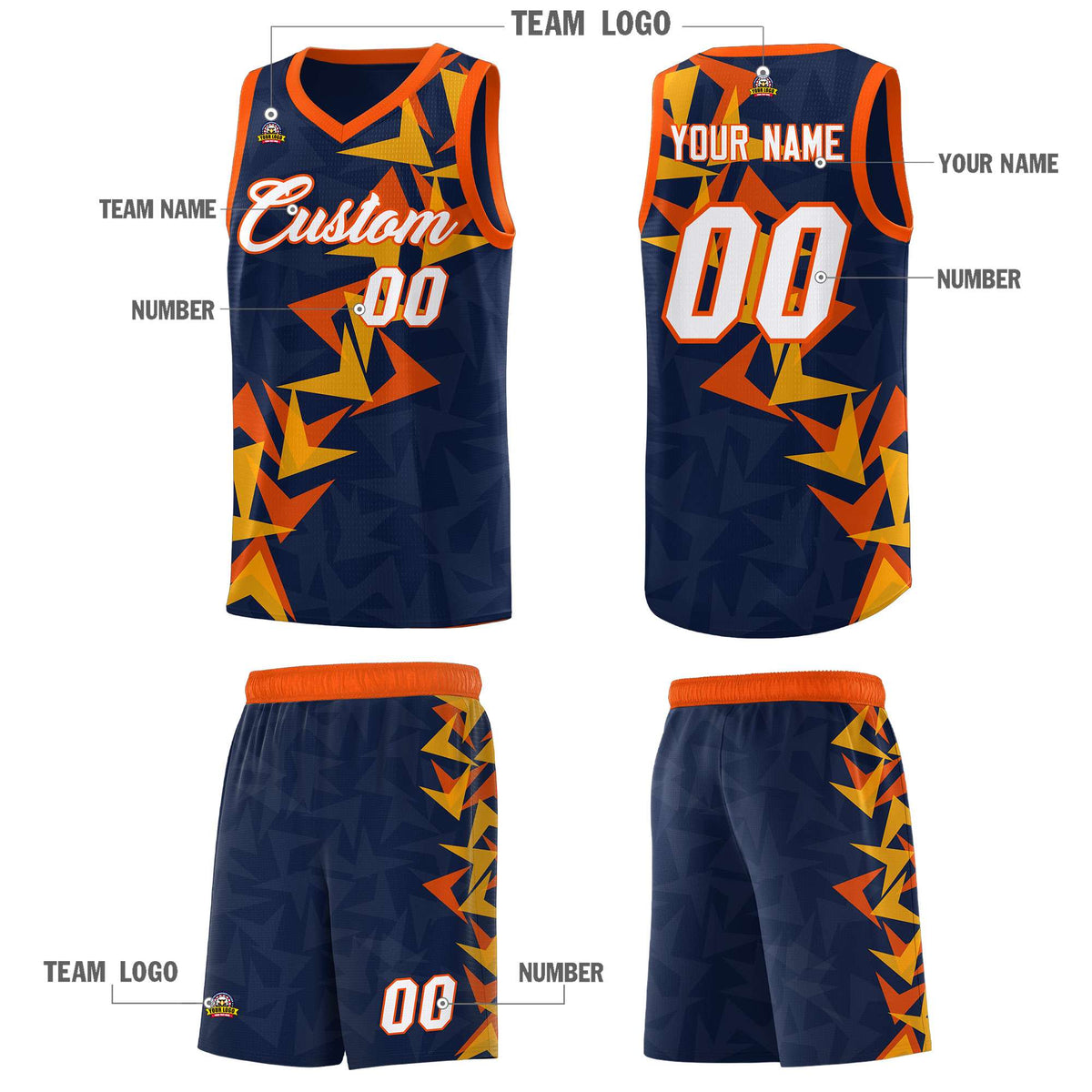 Custom Navy Boomerang Pattern Sets Basketball Jersey
