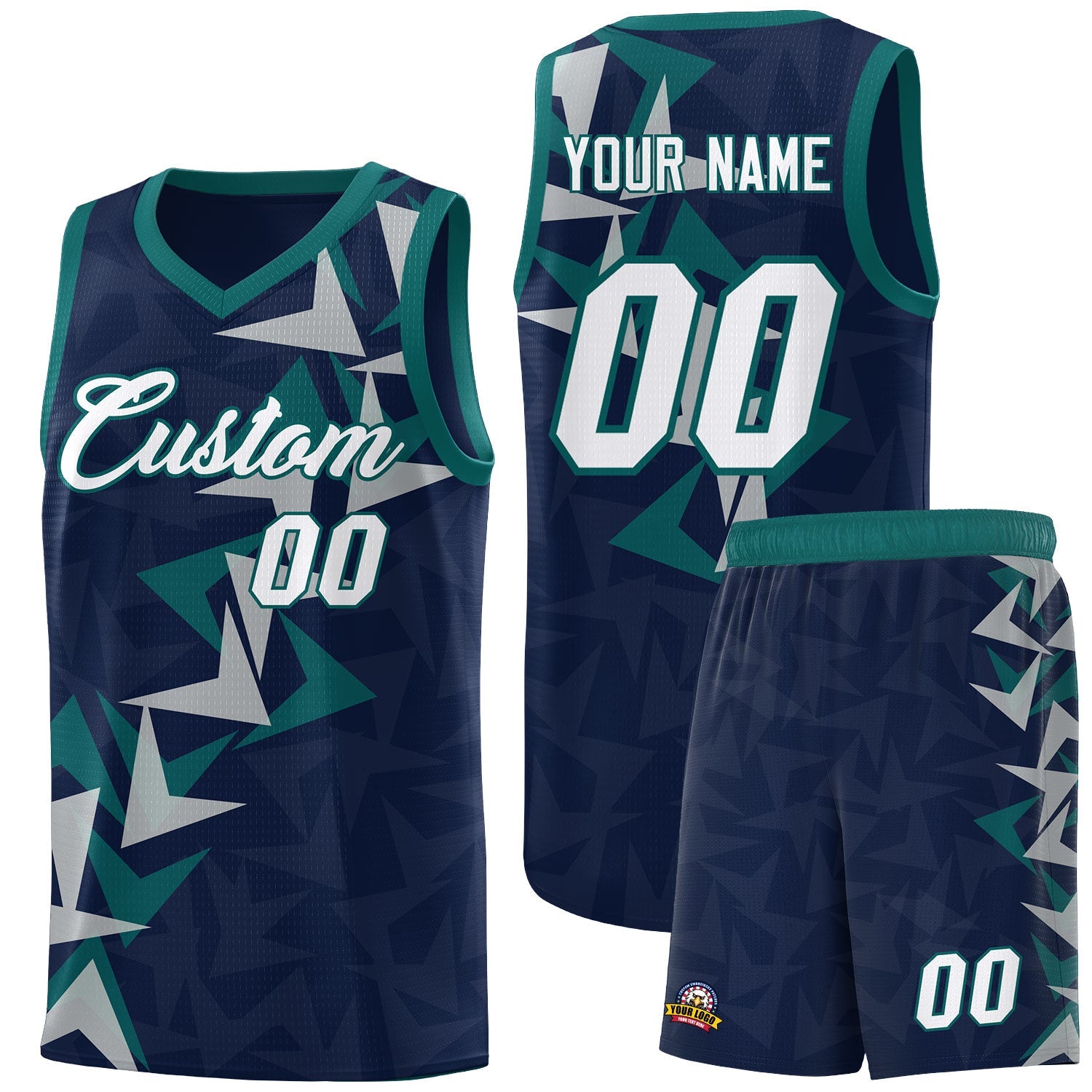 Custom Navy Boomerang Pattern Sets Basketball Jersey