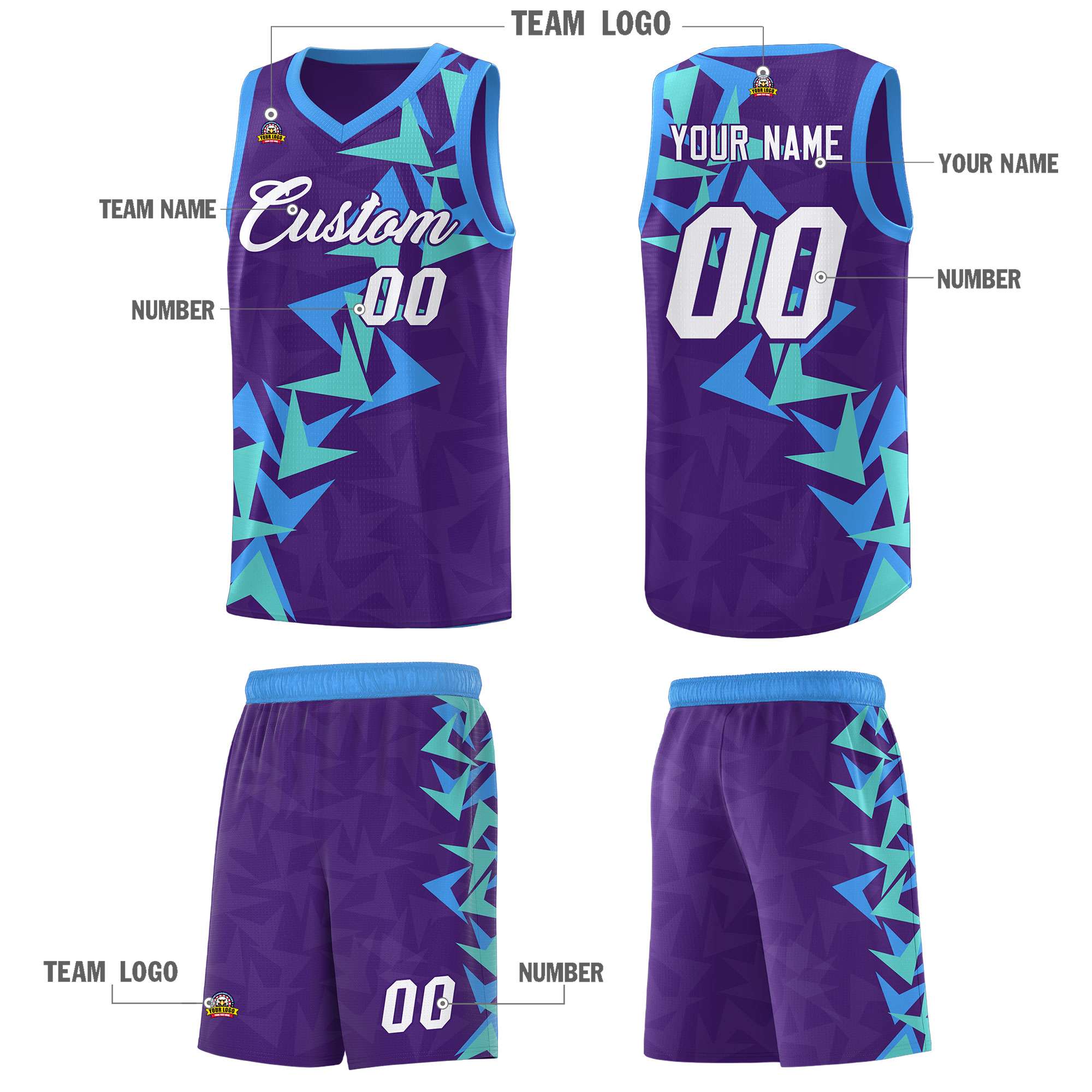 Custom Purple Boomerang Pattern Sets Basketball Jersey