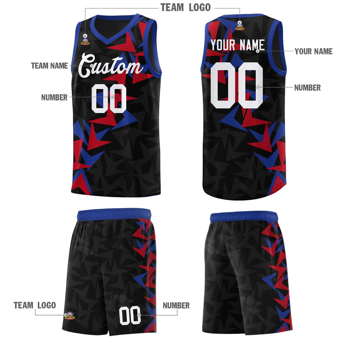 Custom Black Boomerang Pattern Sets Basketball Jersey