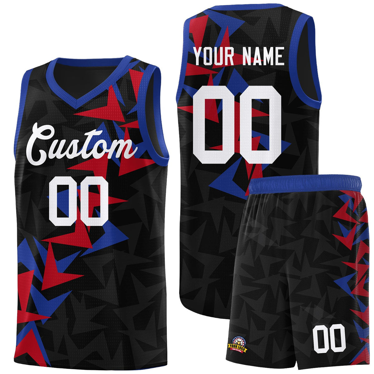 Custom Black Boomerang Pattern Sets Basketball Jersey