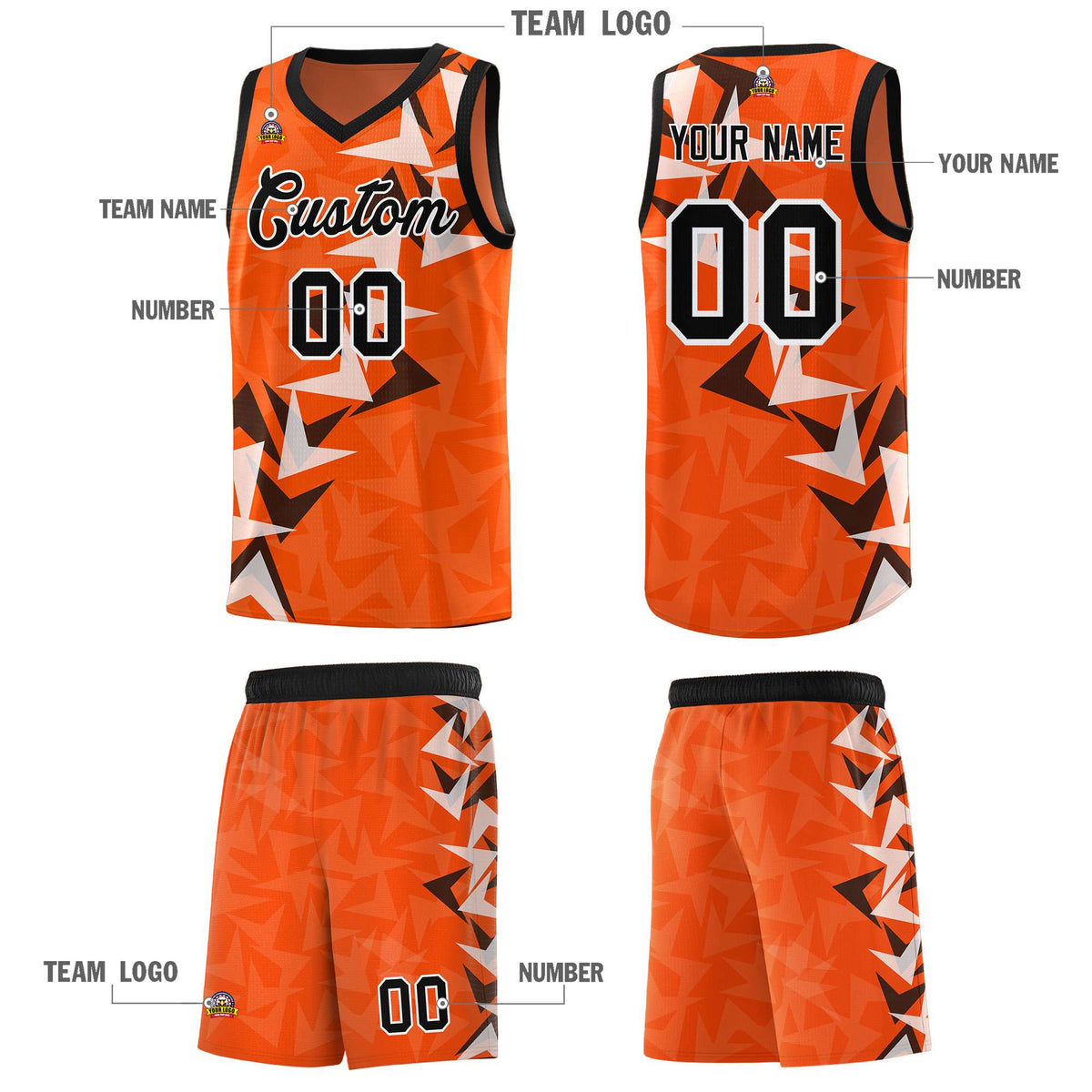 Custom Orange Boomerang Pattern Sets Basketball Jersey