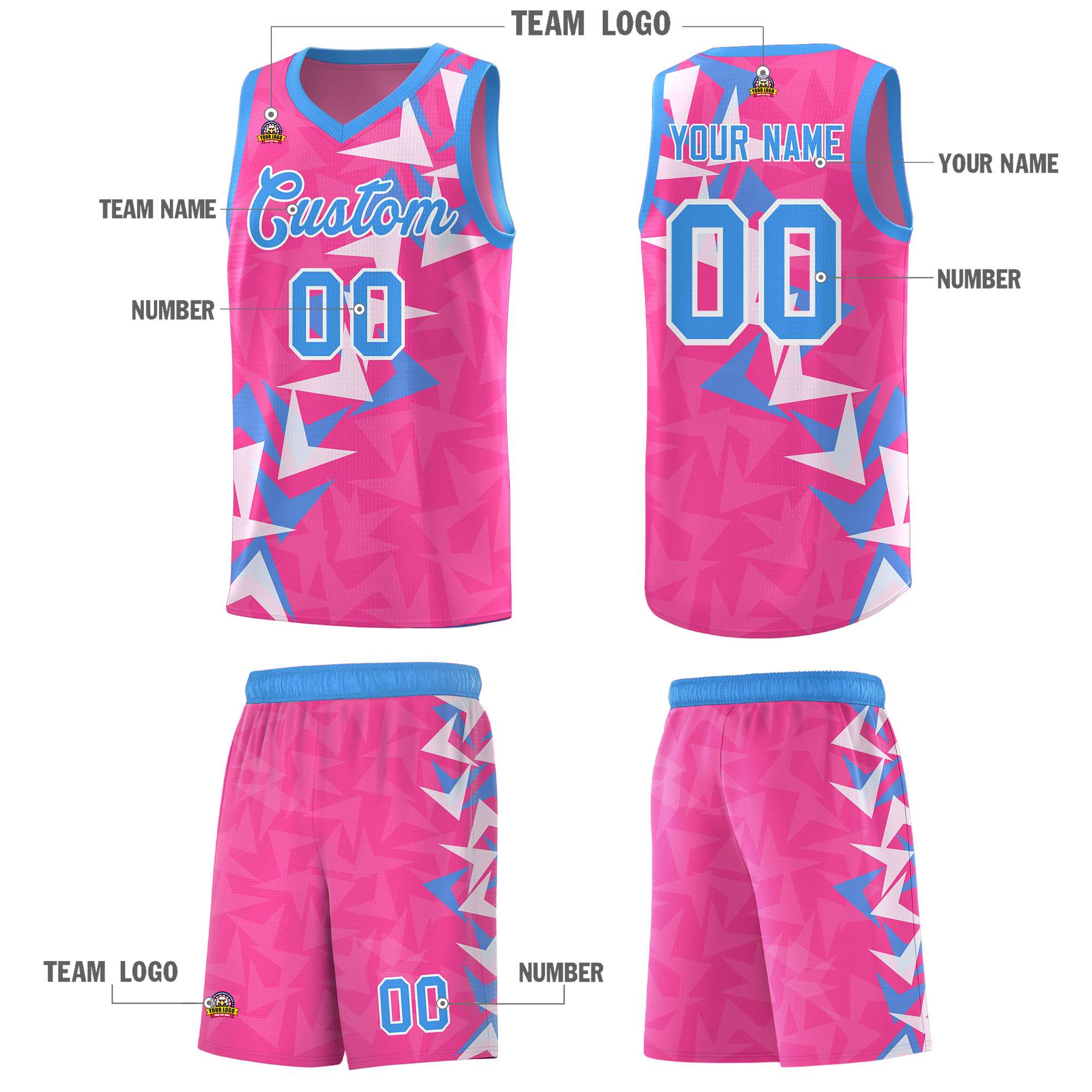 Custom Pink Boomerang Pattern Sets Basketball Jersey