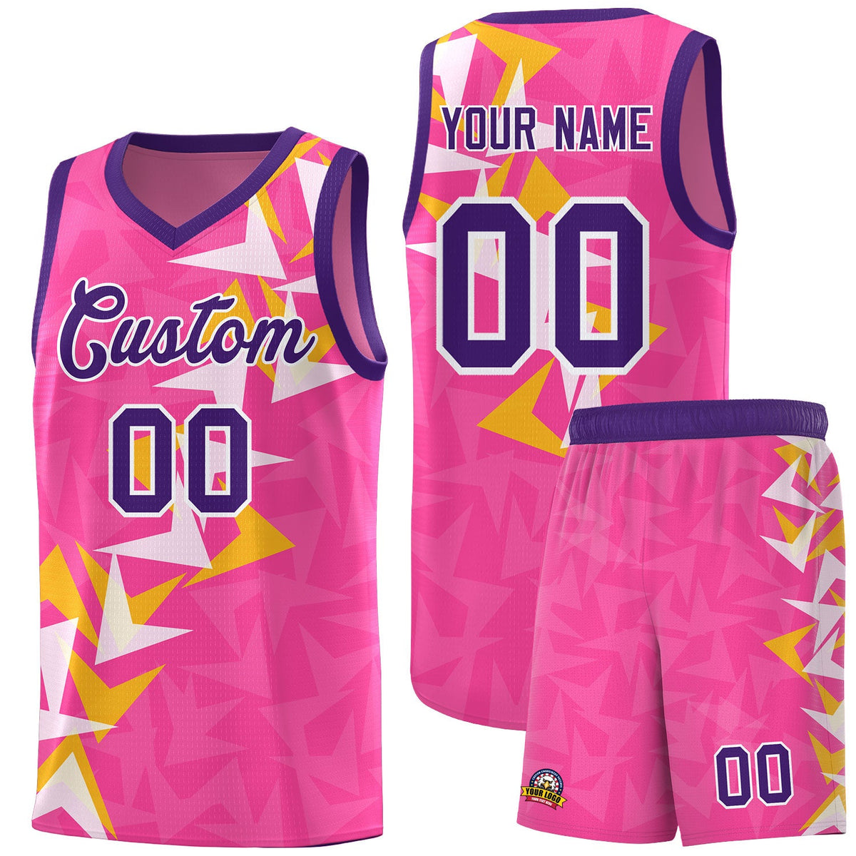 Custom Pink Boomerang Pattern Sets Basketball Jersey
