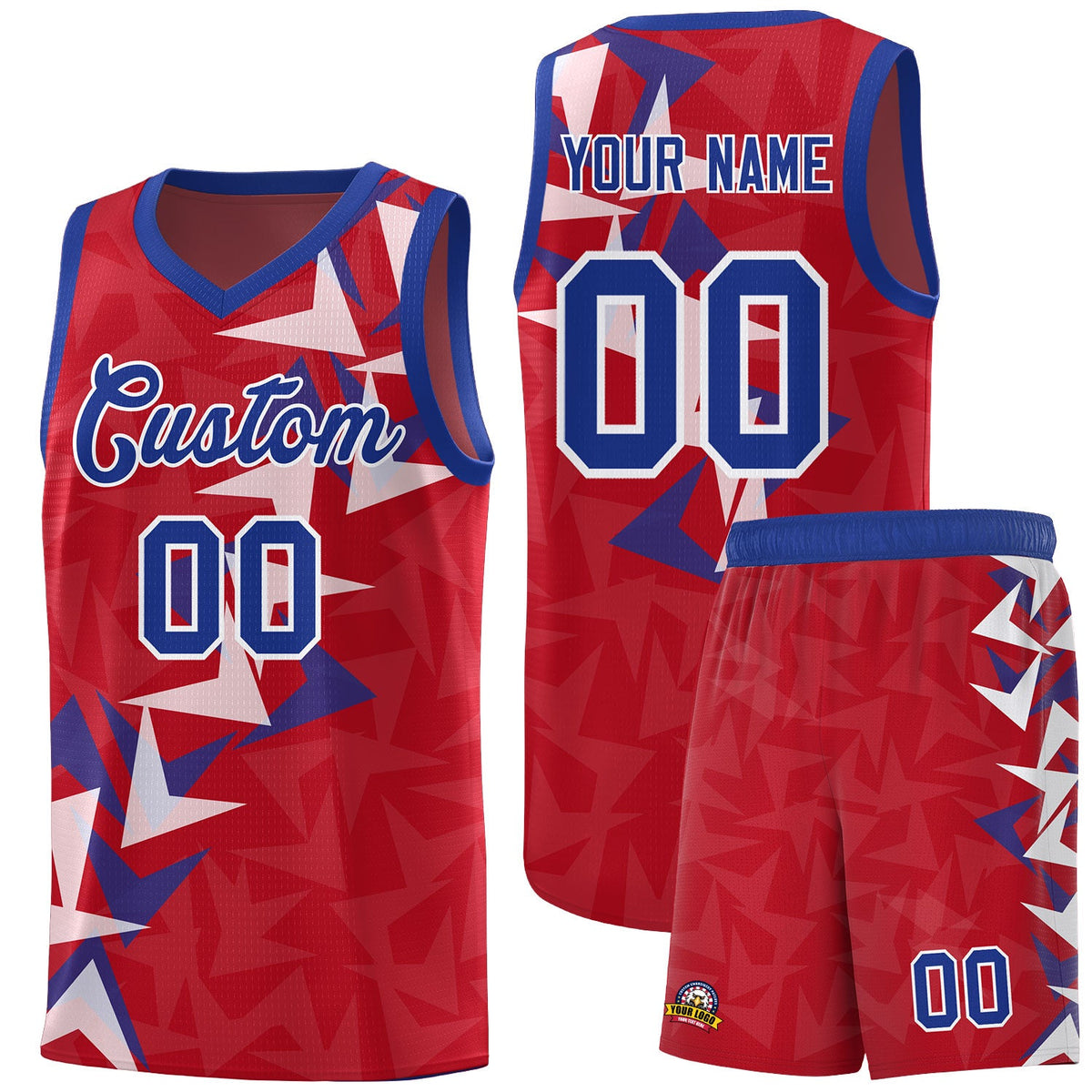 Custom Red Boomerang Pattern Sets Basketball Jersey