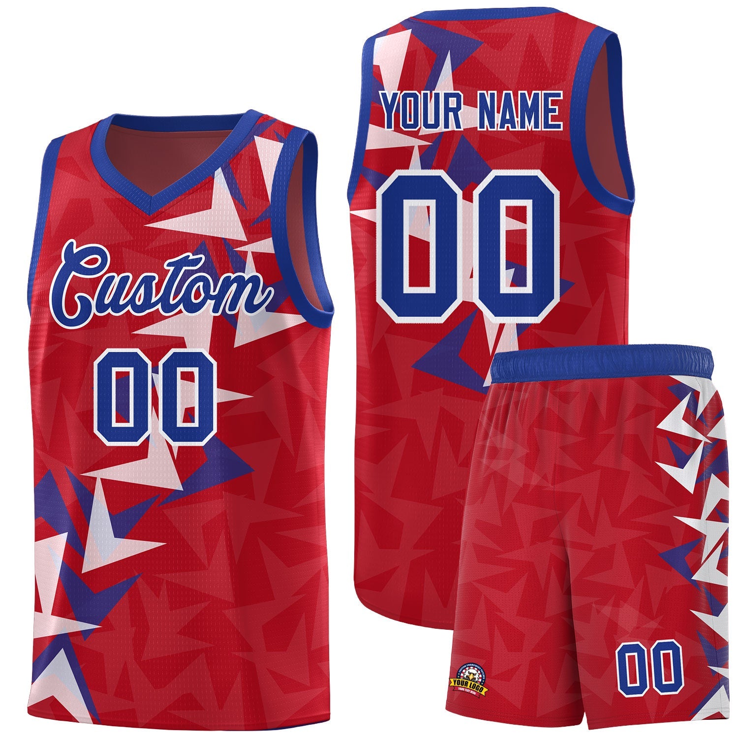 Custom Red Boomerang Pattern Sets Basketball Jersey