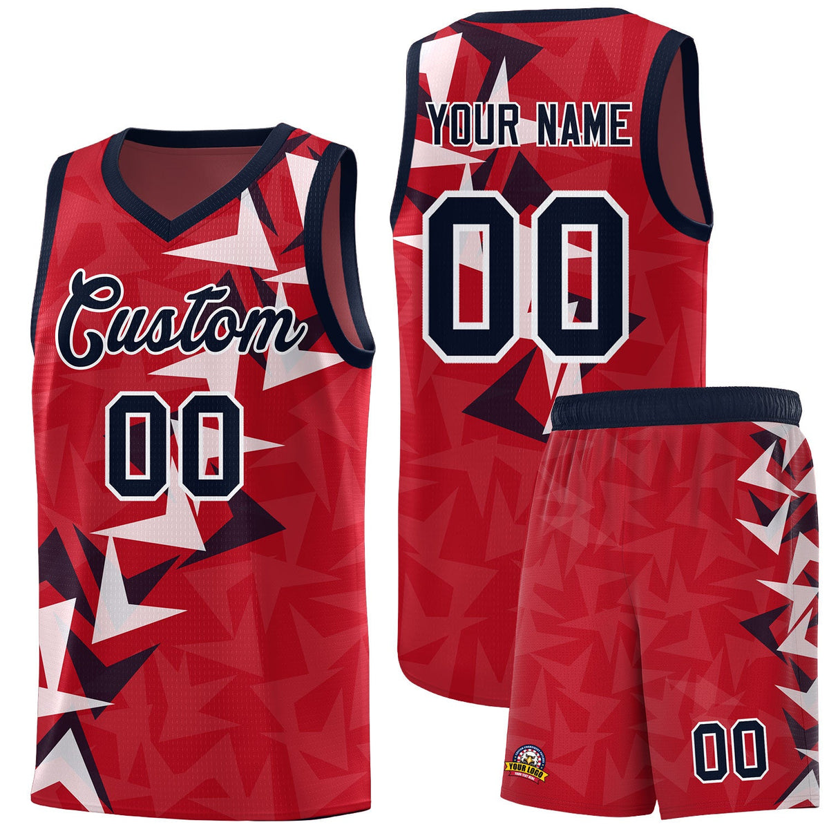 Custom Red Boomerang Pattern Sets Basketball Jersey