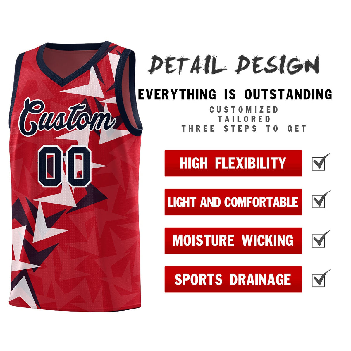 Custom Red Boomerang Pattern Sets Basketball Jersey