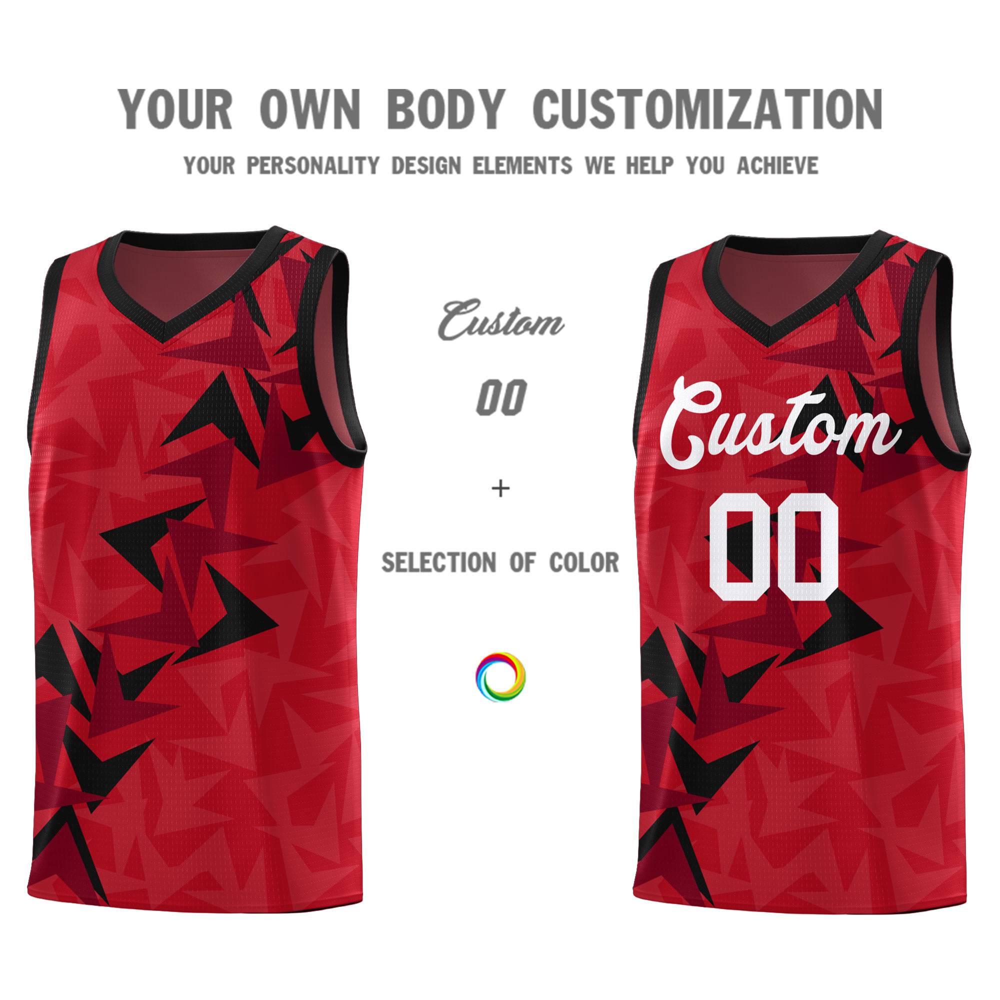 Custom Red Boomerang Pattern Sets Basketball Jersey