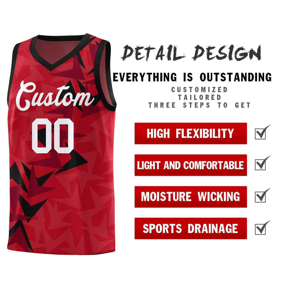Custom Red Boomerang Pattern Sets Basketball Jersey