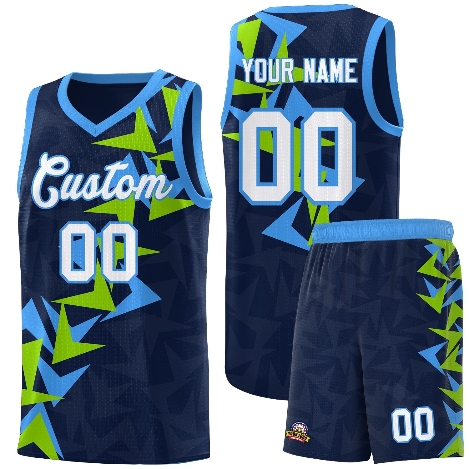 Custom Navy Boomerang Pattern Sets Basketball Jersey