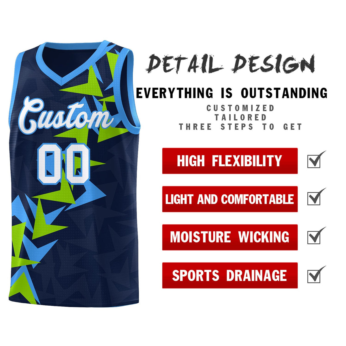Custom Navy Boomerang Pattern Sets Basketball Jersey