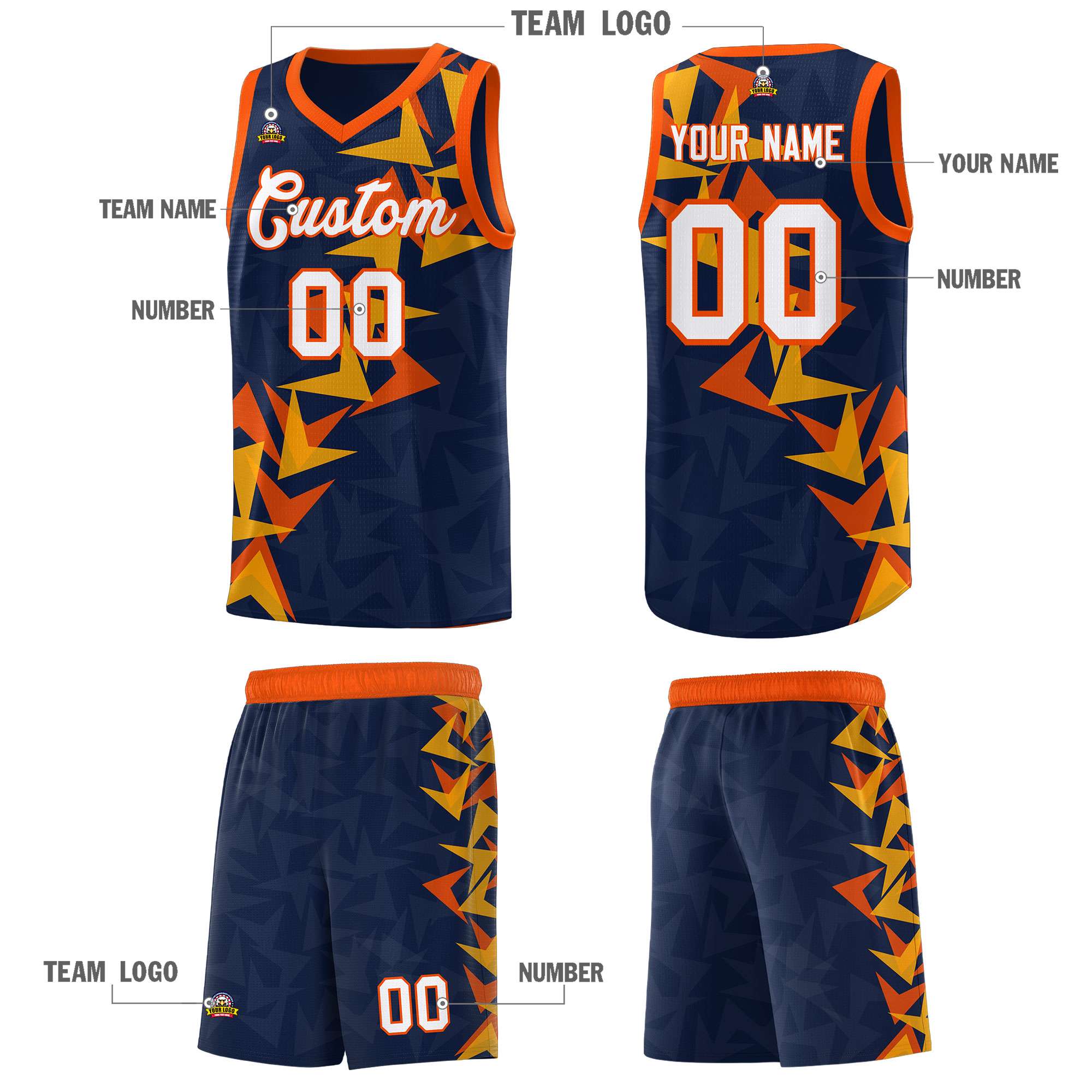 Custom Navy Boomerang Pattern Sets Basketball Jersey