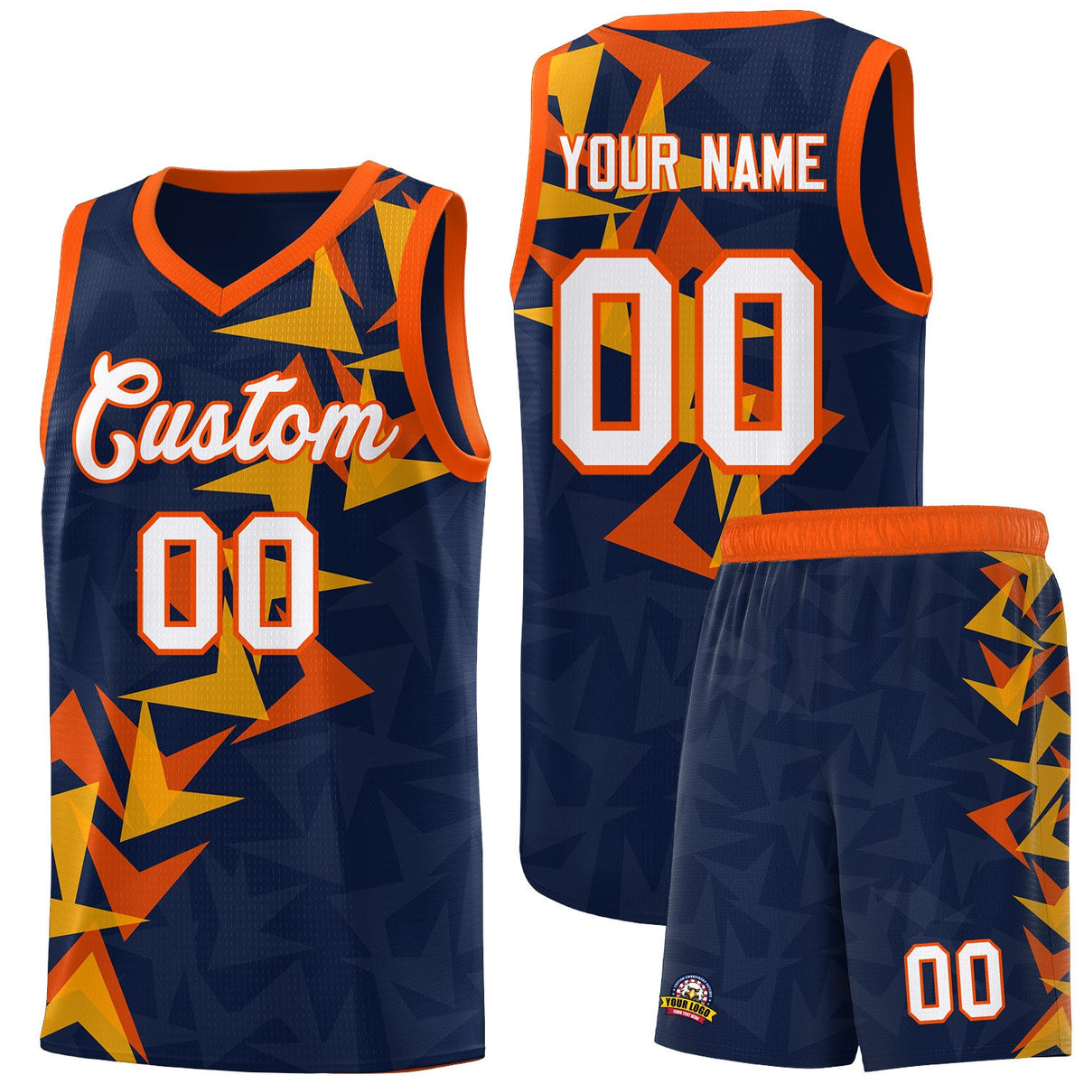 Custom Navy Boomerang Pattern Sets Basketball Jersey