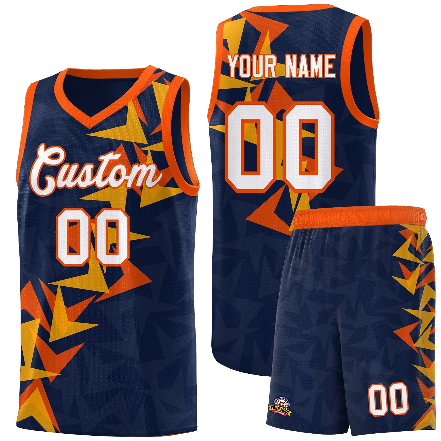 Custom Navy Boomerang Pattern Sets Basketball Jersey