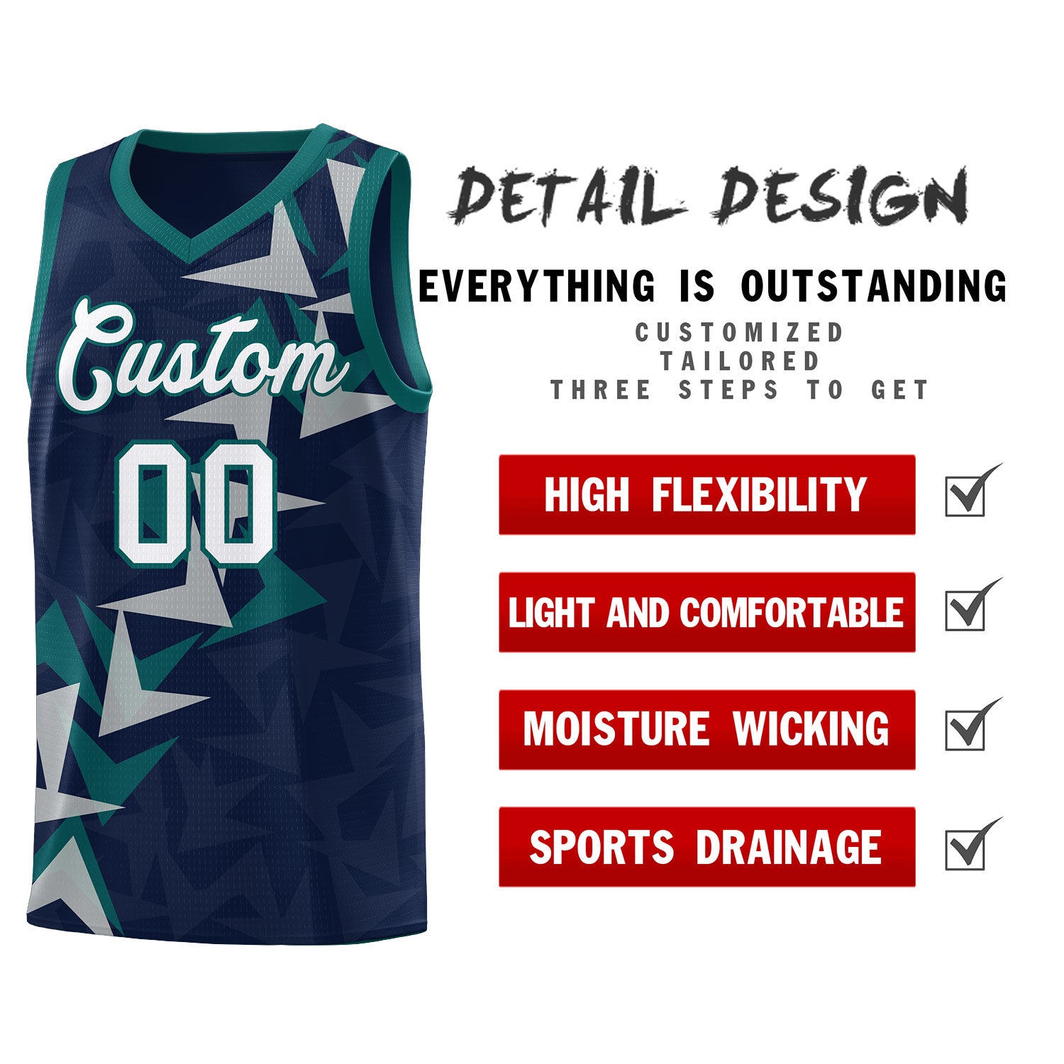 Custom Navy Boomerang Pattern Sets Basketball Jersey