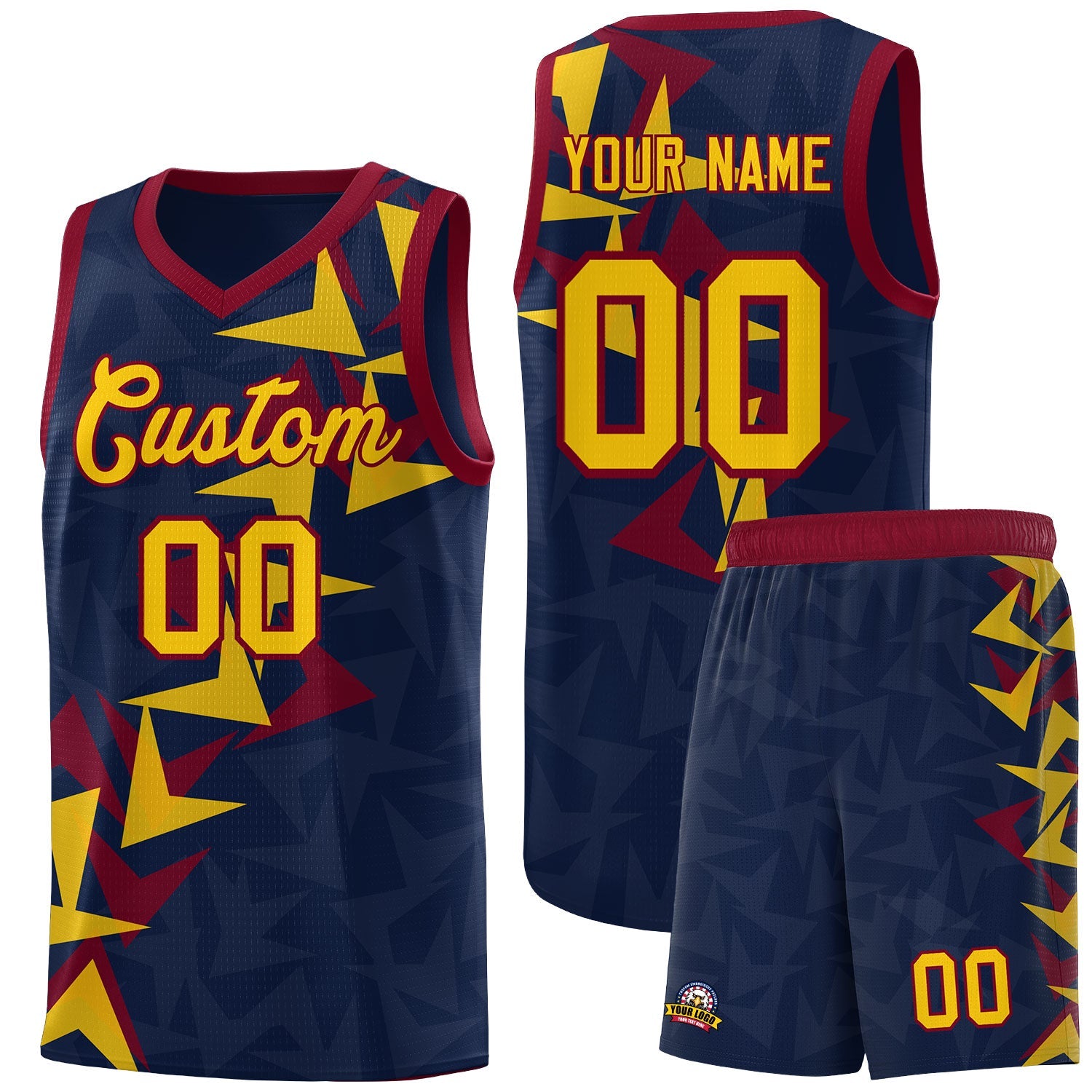Custom Navy Boomerang Pattern Sets Basketball Jersey