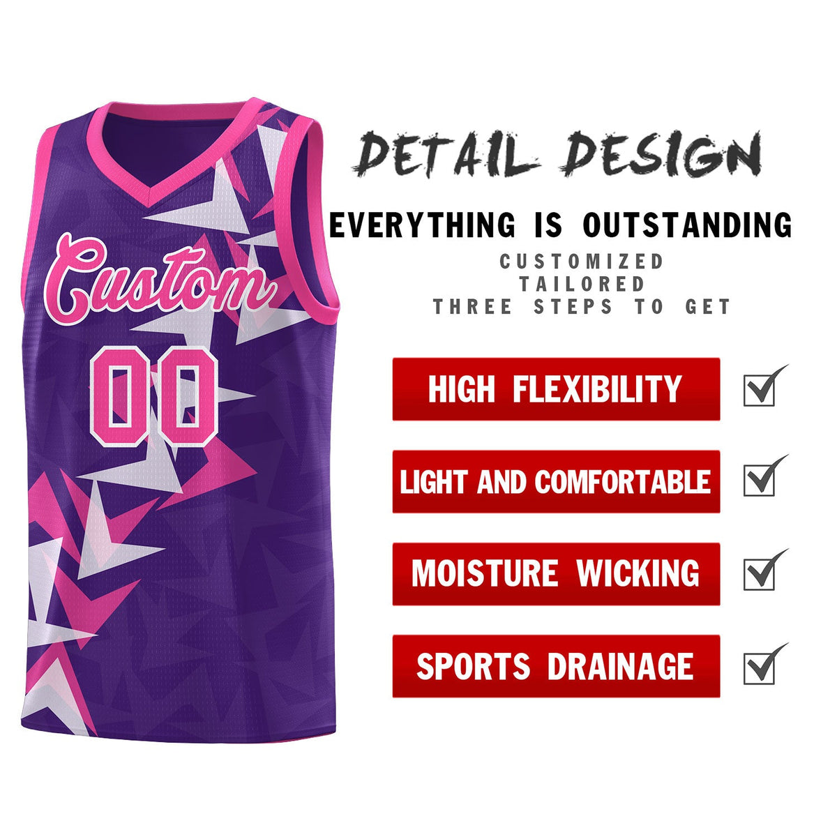 Custom Purple Boomerang Pattern Sets Basketball Jersey