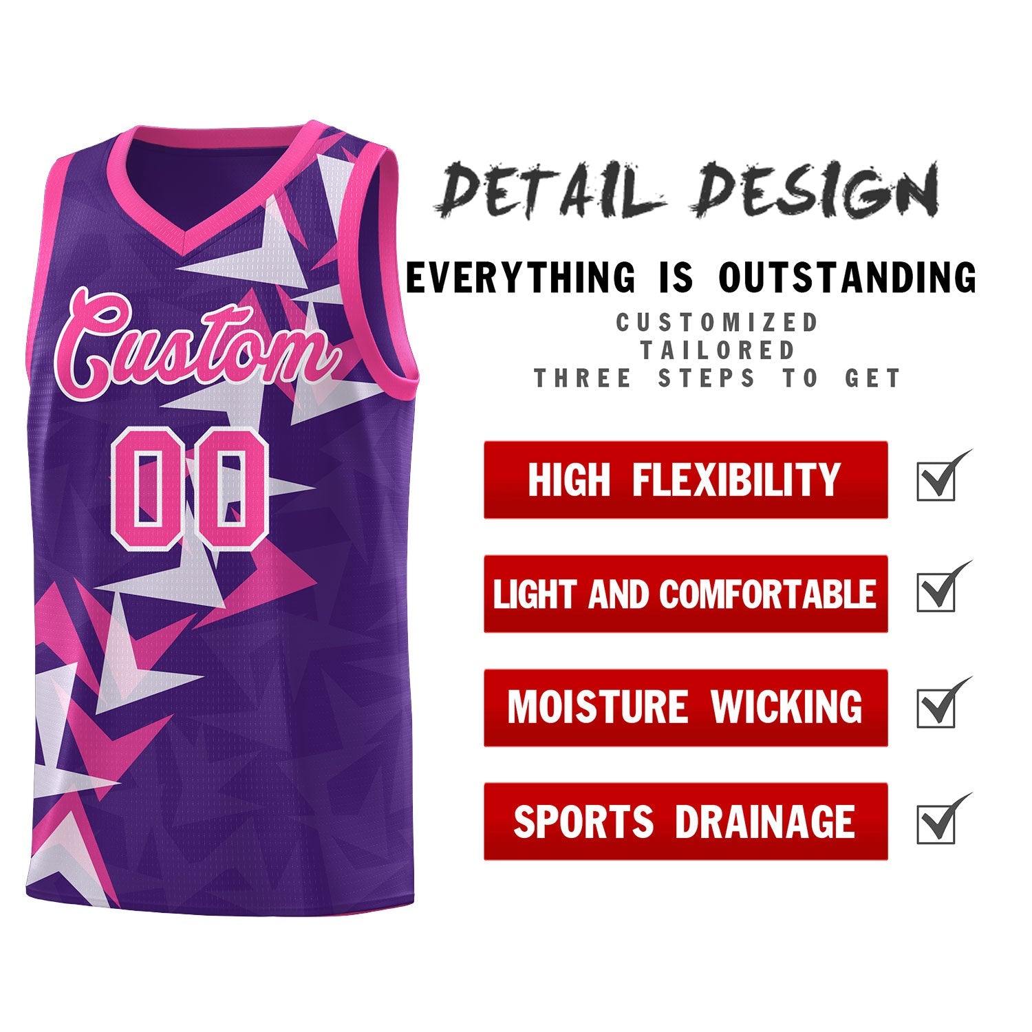 Custom Purple Boomerang Pattern Sets Basketball Jersey