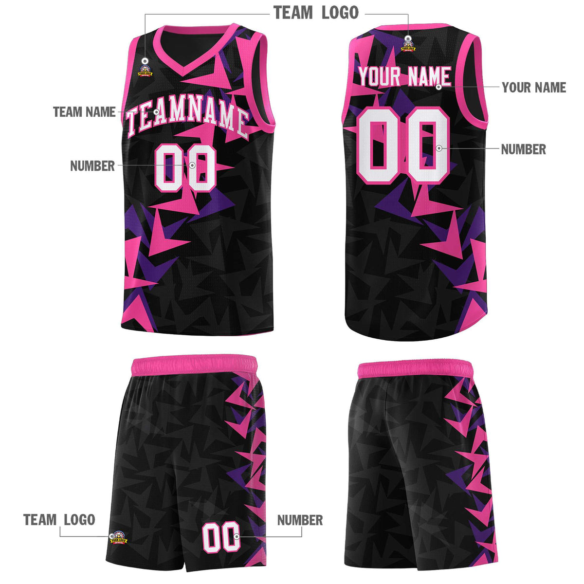 Custom Black Boomerang Pattern Sets Basketball Jersey