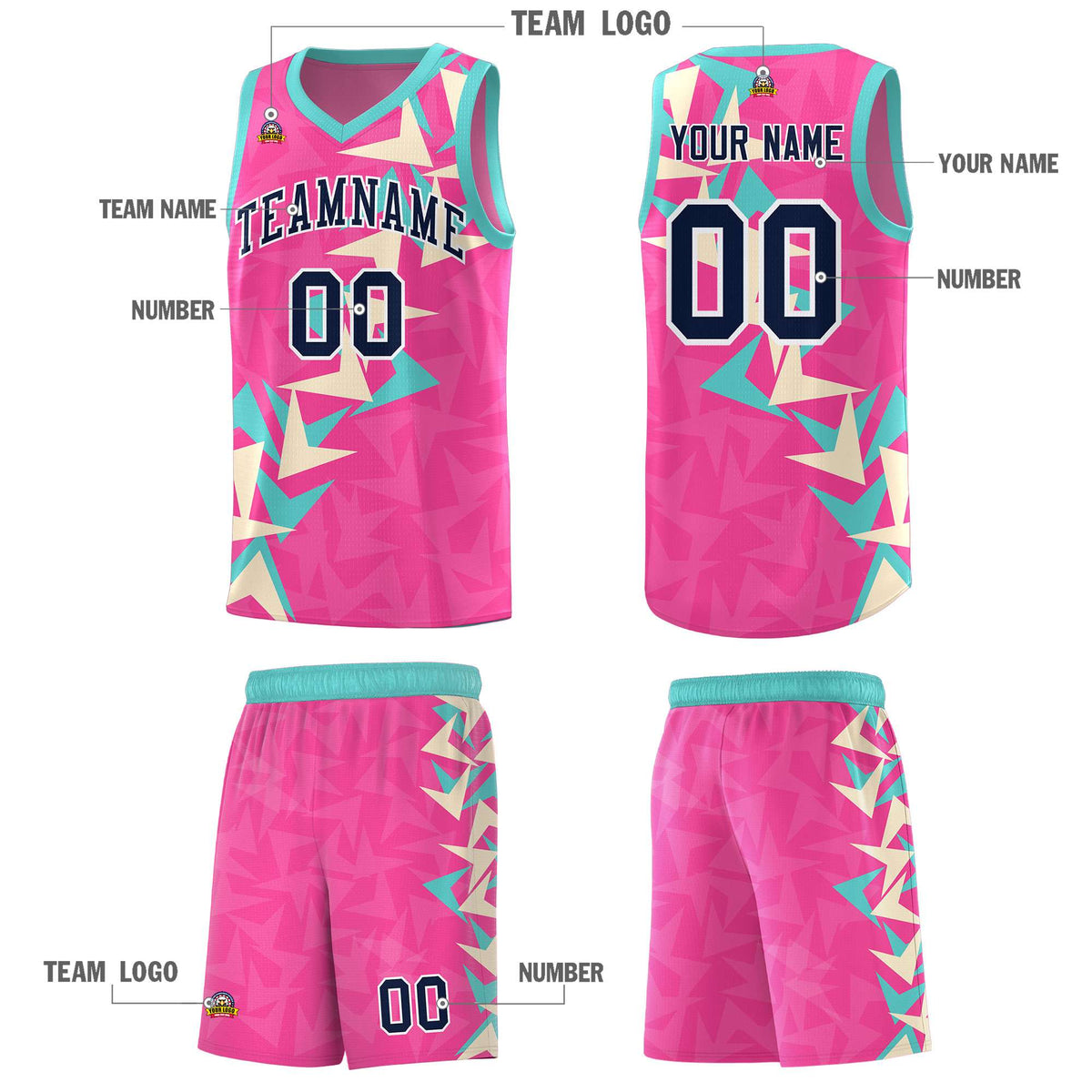 Custom Pink Boomerang Pattern Sets Basketball Jersey