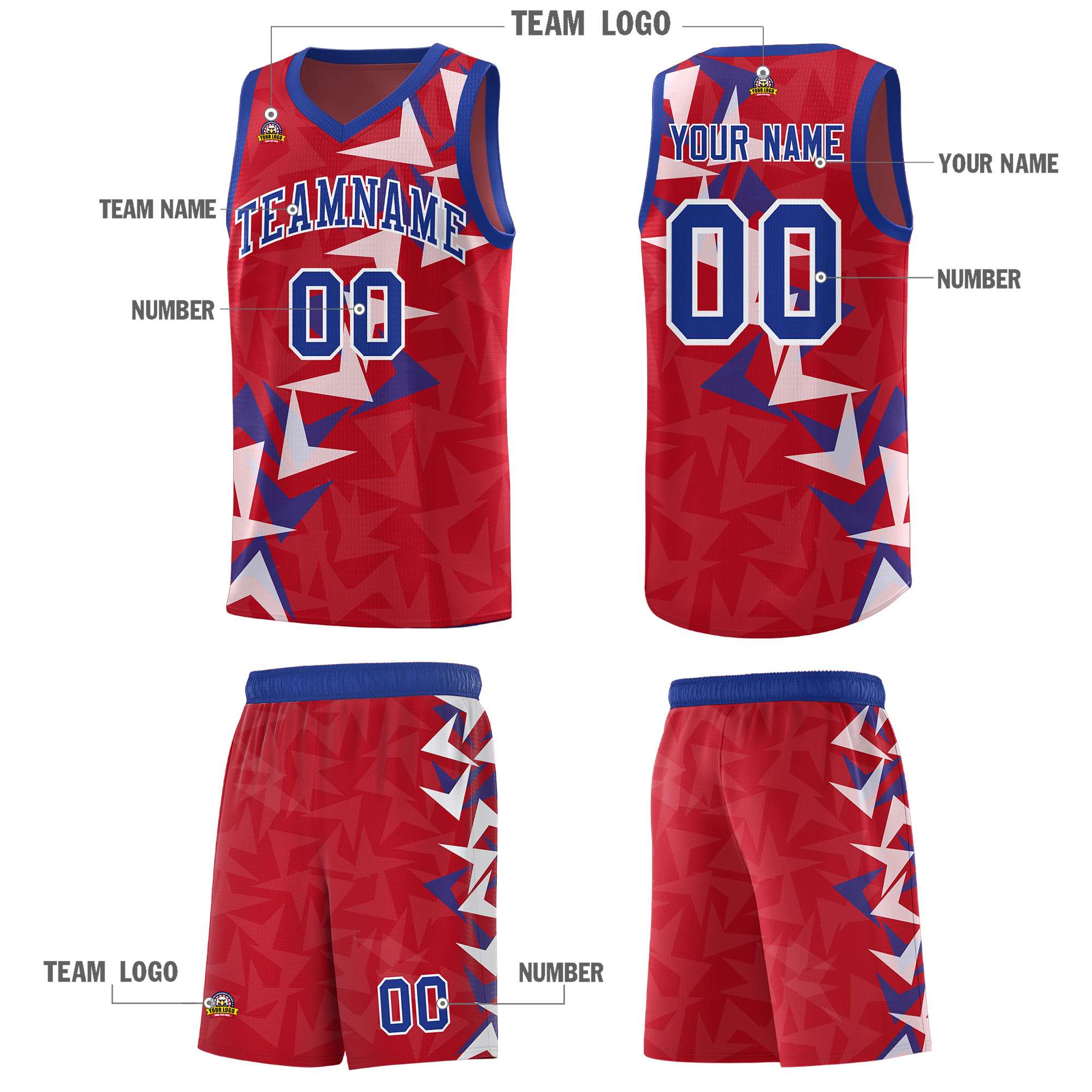 Custom Red Boomerang Pattern Sets Basketball Jersey