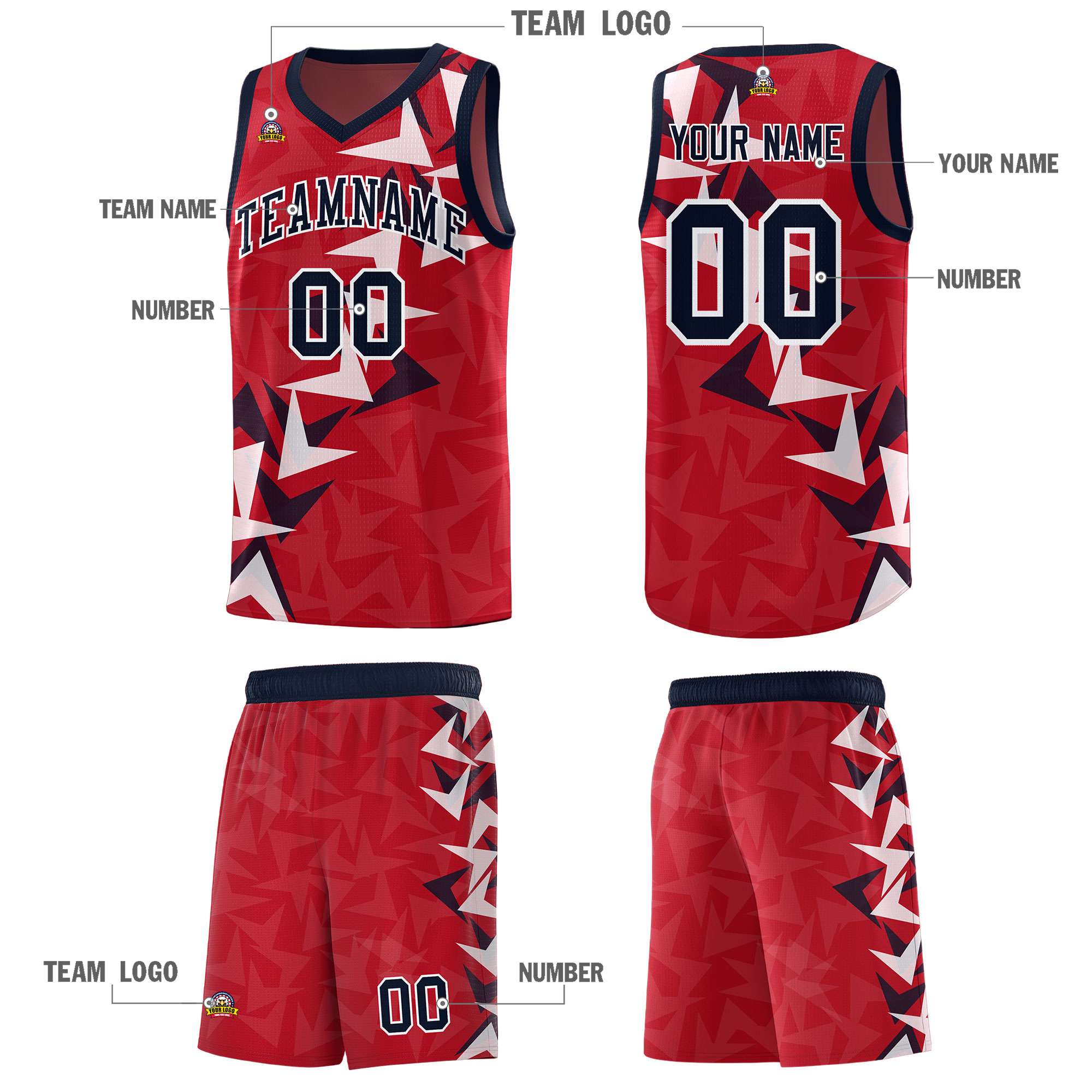 Custom Red Boomerang Pattern Sets Basketball Jersey