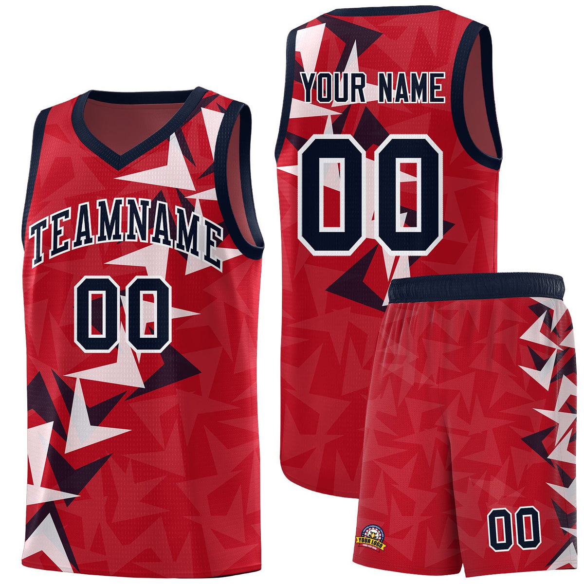Custom Red Boomerang Pattern Sets Basketball Jersey