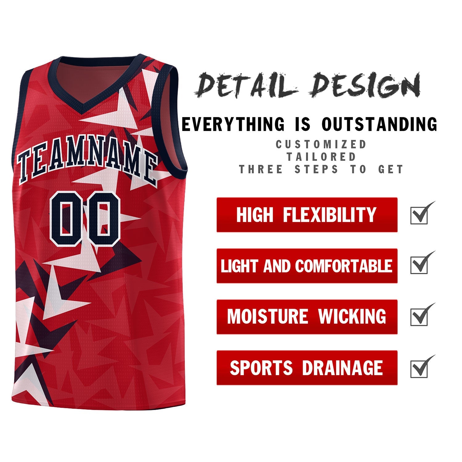 Custom Red Boomerang Pattern Sets Basketball Jersey