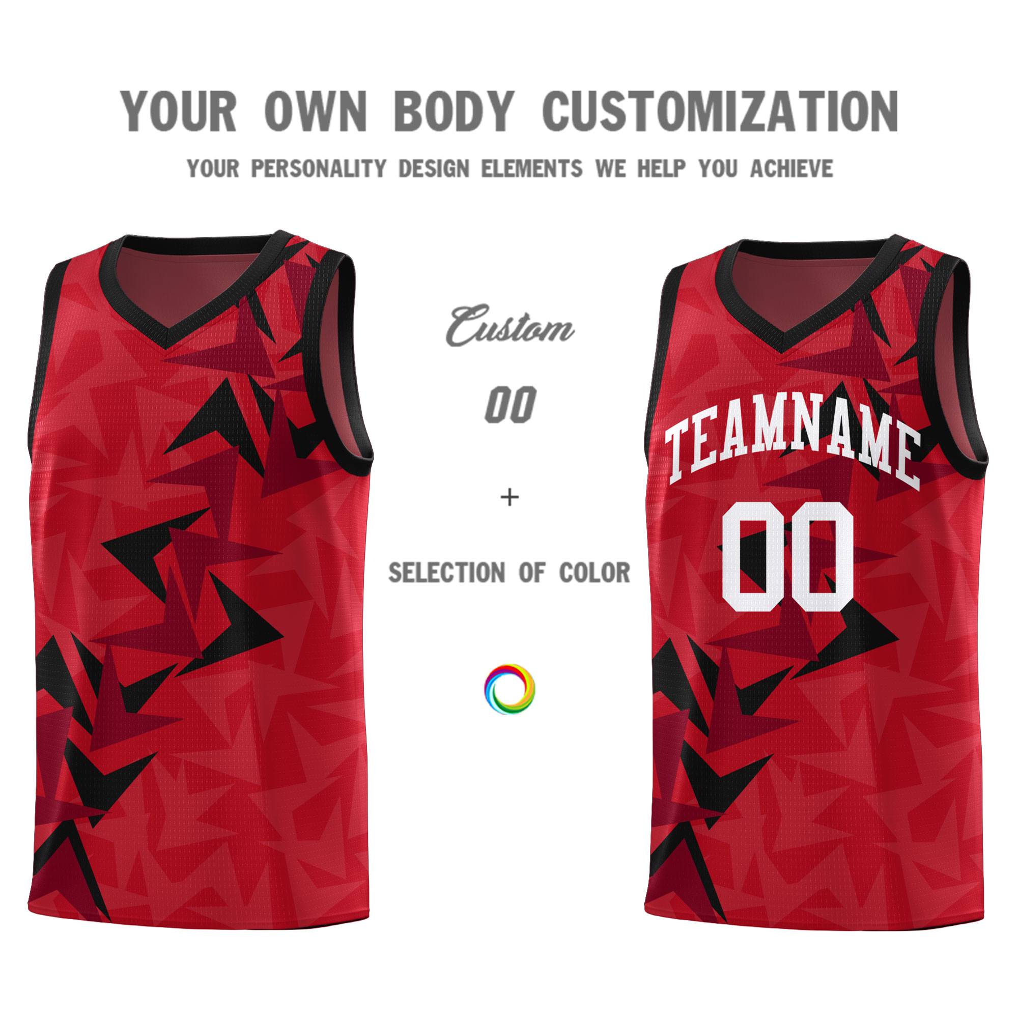 Custom Red Boomerang Pattern Sets Basketball Jersey