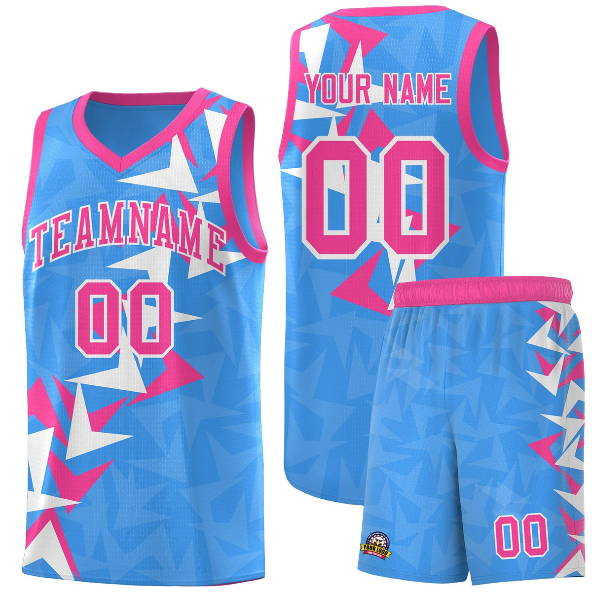 Custom Light Blue Boomerang Pattern Sets Basketball Jersey