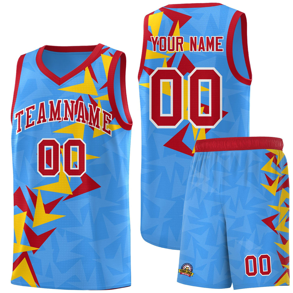 Custom Light Blue Boomerang Pattern Sets Basketball Jersey