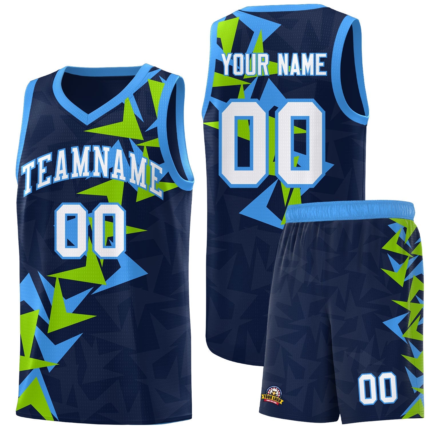 Custom Navy Boomerang Pattern Sets Basketball Jersey