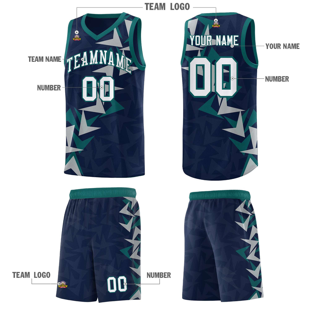 Custom Navy Boomerang Pattern Sets Basketball Jersey
