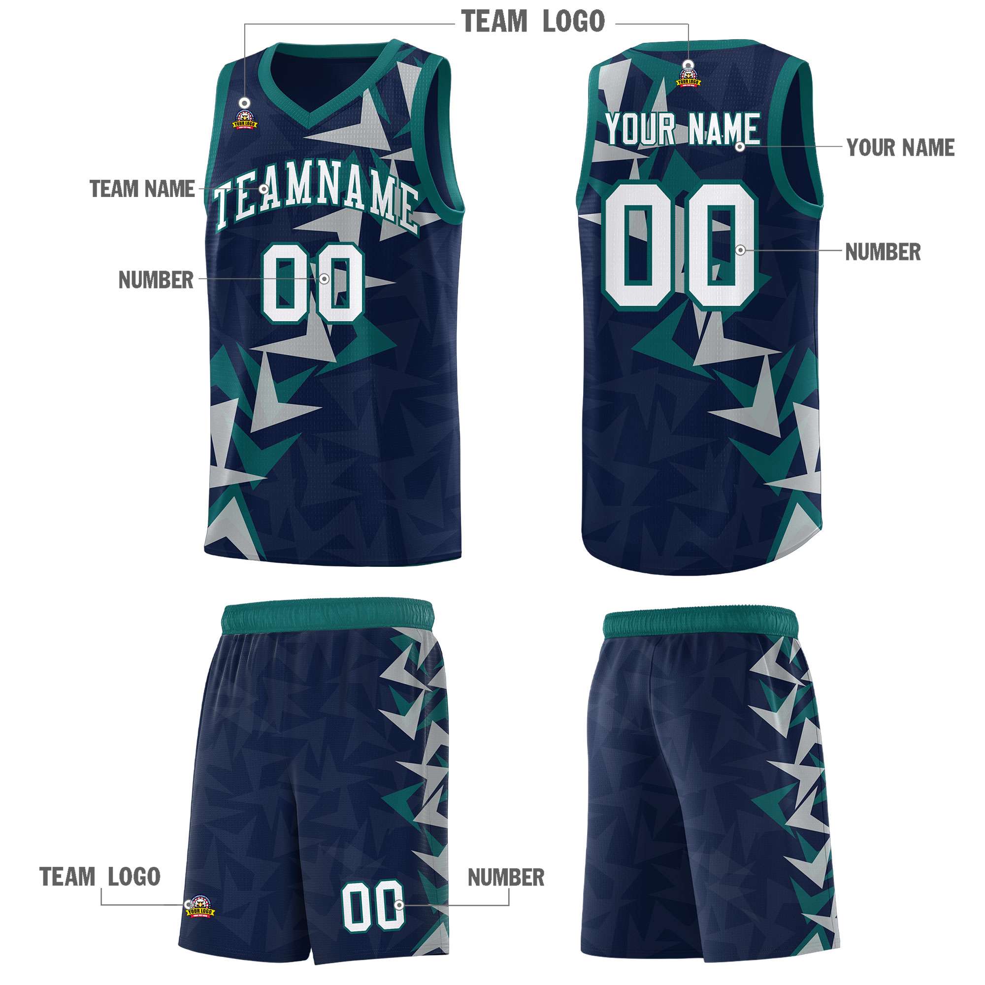 Custom Navy Boomerang Pattern Sets Basketball Jersey