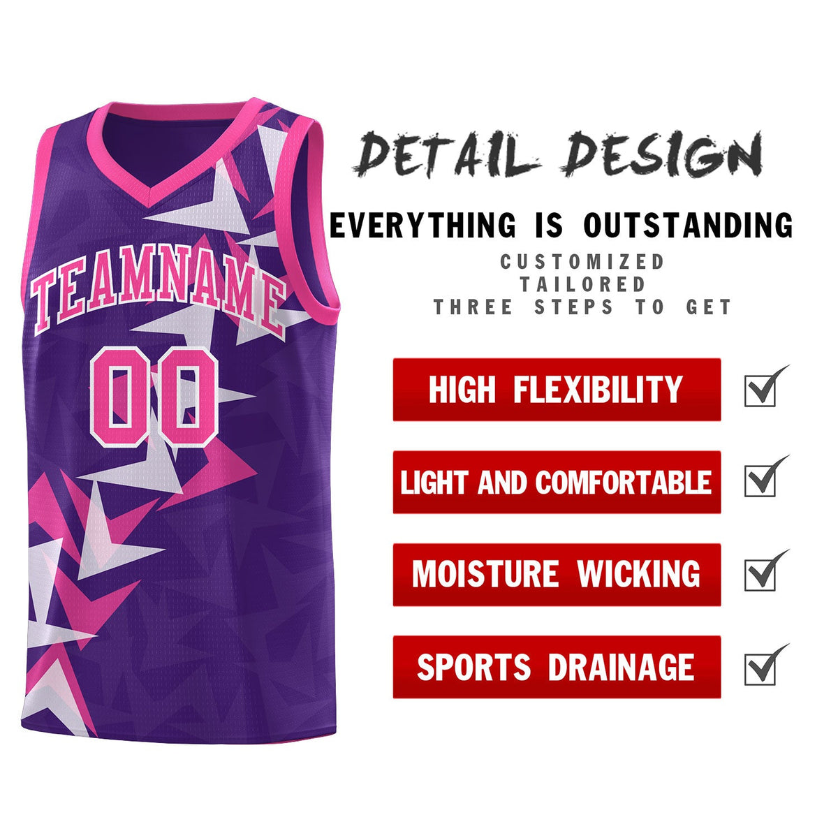 Custom Purple Boomerang Pattern Sets Basketball Jersey