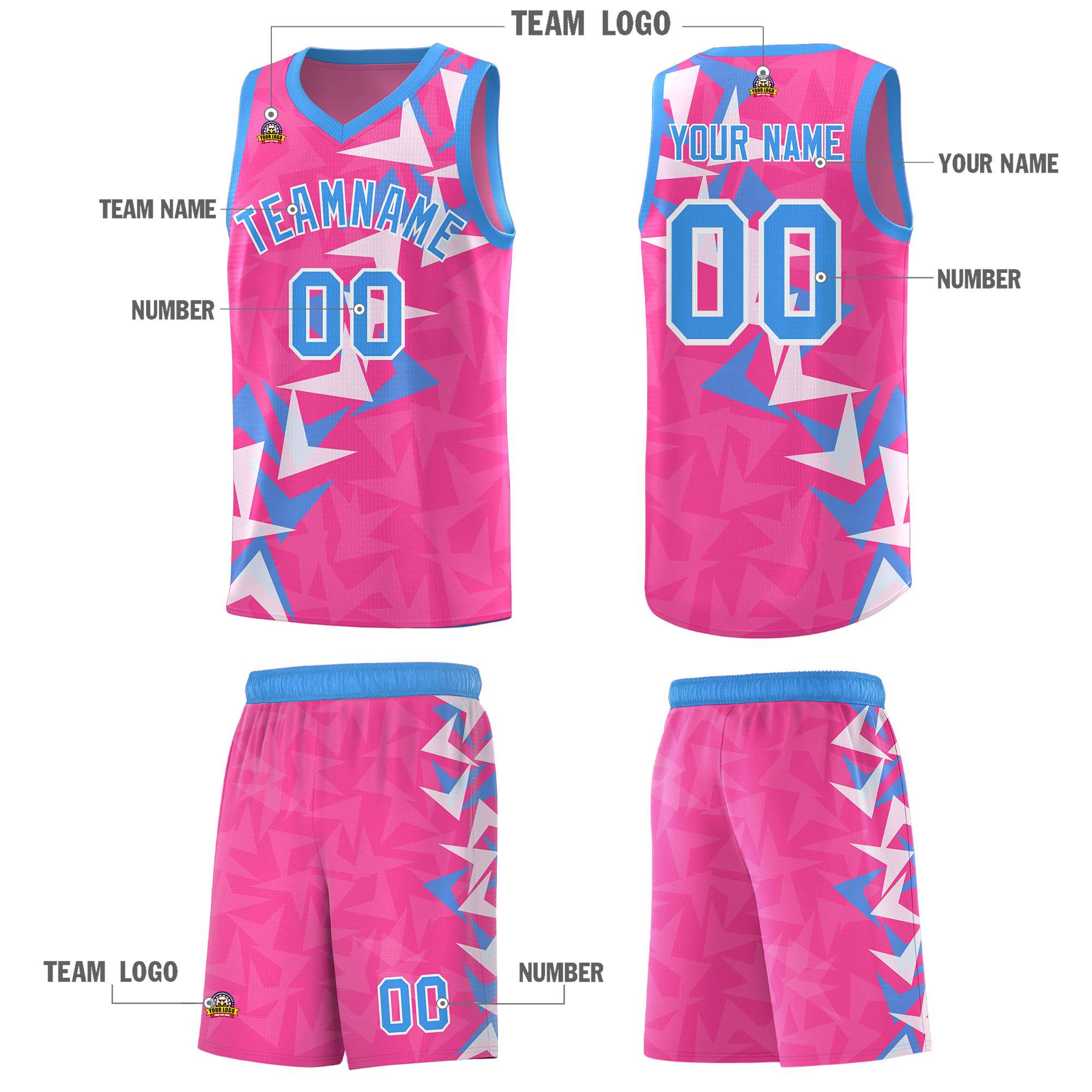 Custom Pink Boomerang Pattern Sets Basketball Jersey