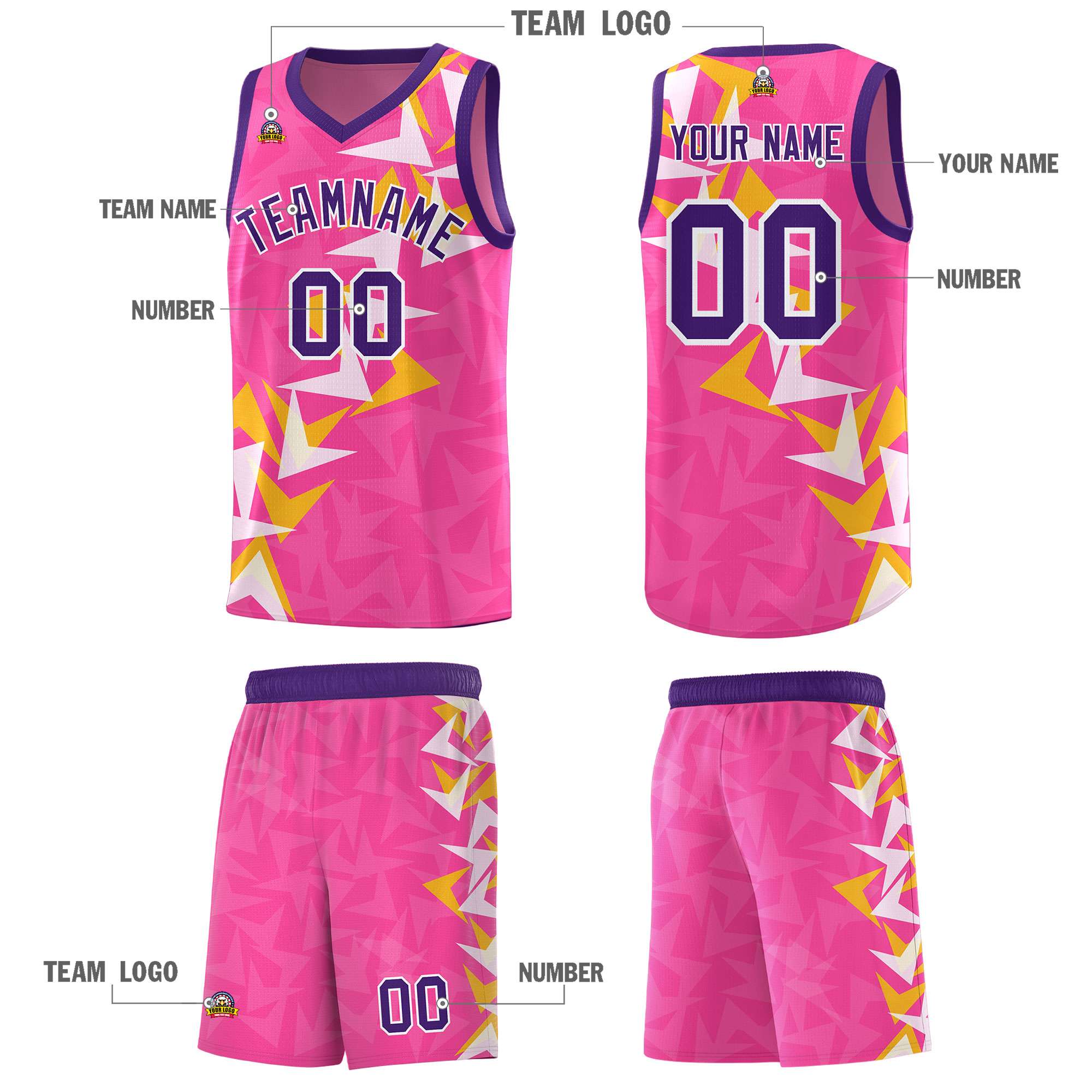 Custom Pink Boomerang Pattern Sets Basketball Jersey