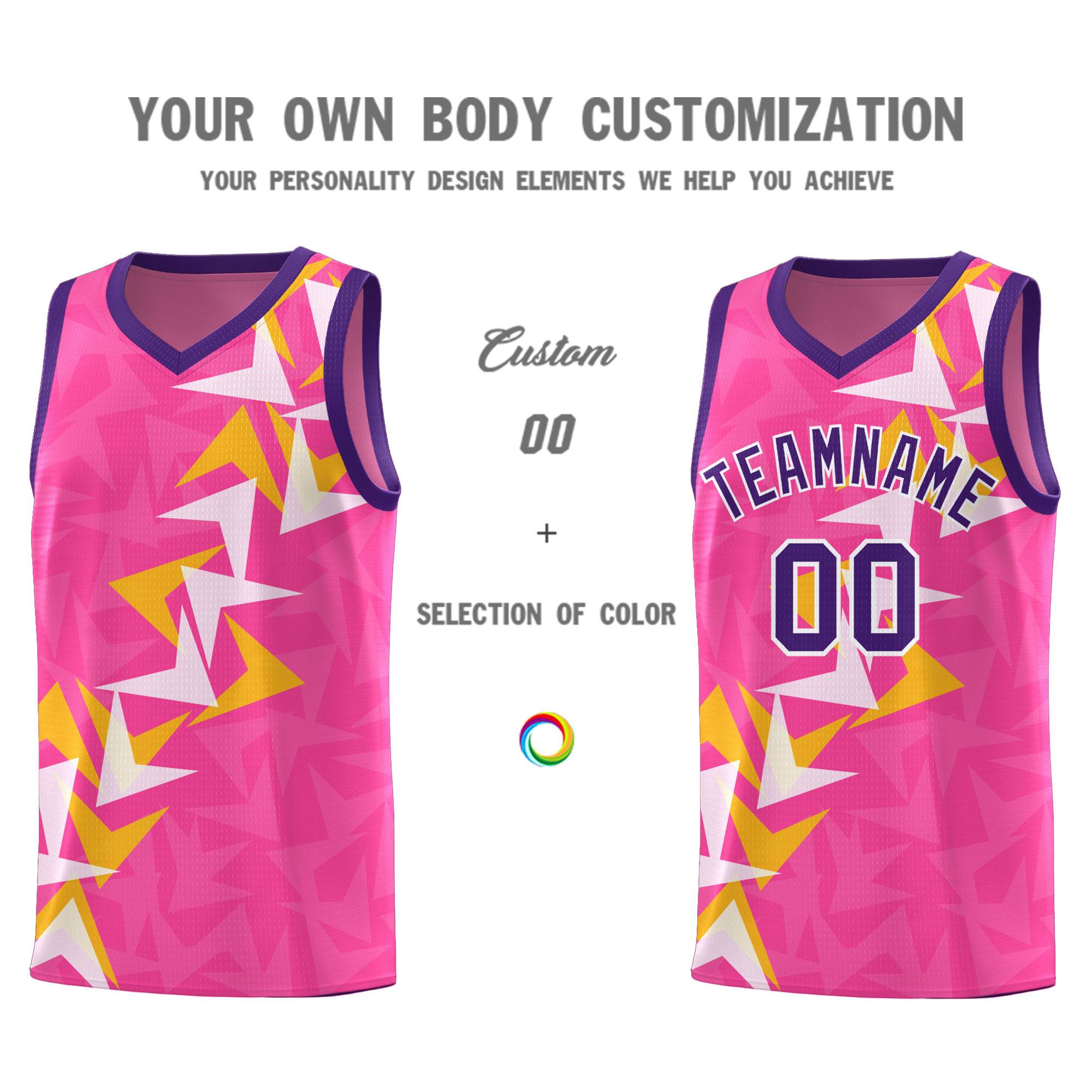Custom Pink Boomerang Pattern Sets Basketball Jersey