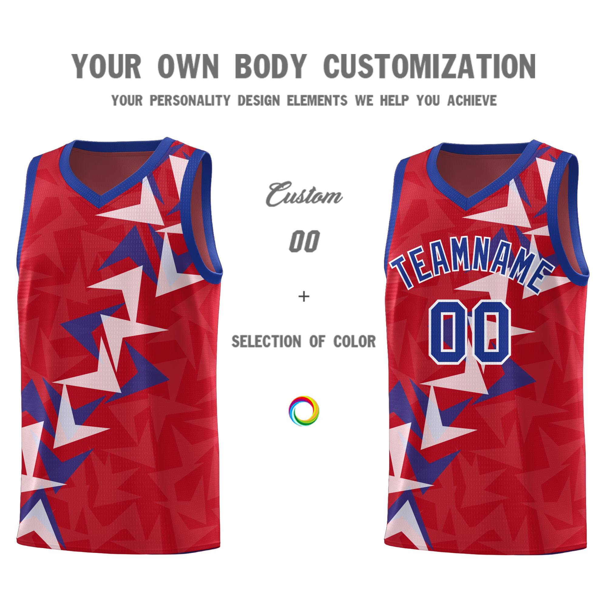 Custom Red Boomerang Pattern Sets Basketball Jersey